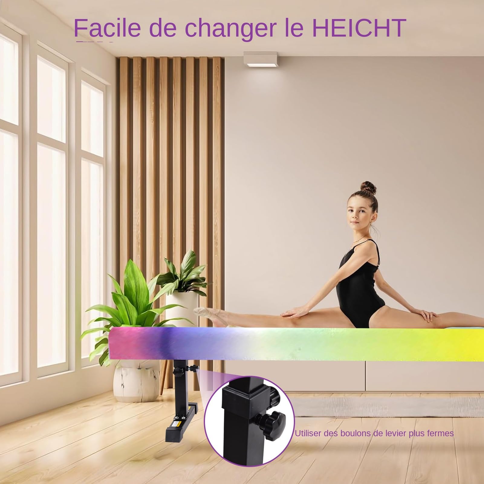 Poutre Gymnastique 5 Hauteurs Réglables Poutress D'Équilibre Enfant Poutre Gym Capacité de charge 50 kg 180 cm de long Équipement d'entraînement de gymnastique à poutres stables de niveau haut et bas