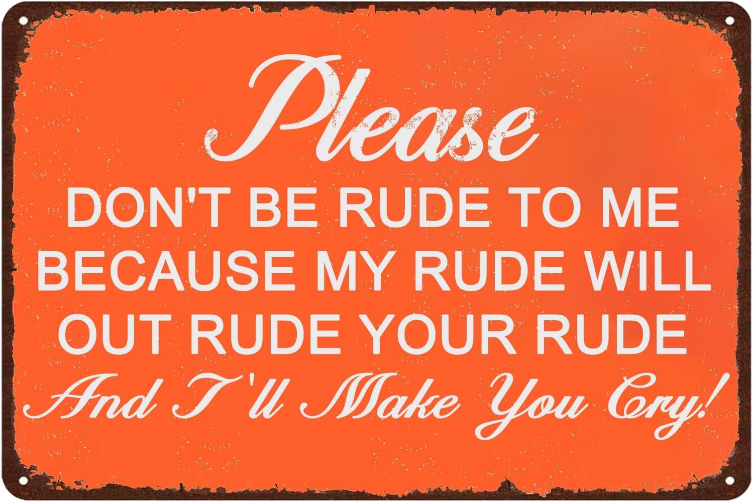 Anceky Funny Metal Sign Please Don't Be Rude To Me Because I'll Make You Cry Tin Plaque, Sarcastic Man Cave Bar Garage Wall Home Art Decor Room Door Accessories Poster s 8x12 Inch