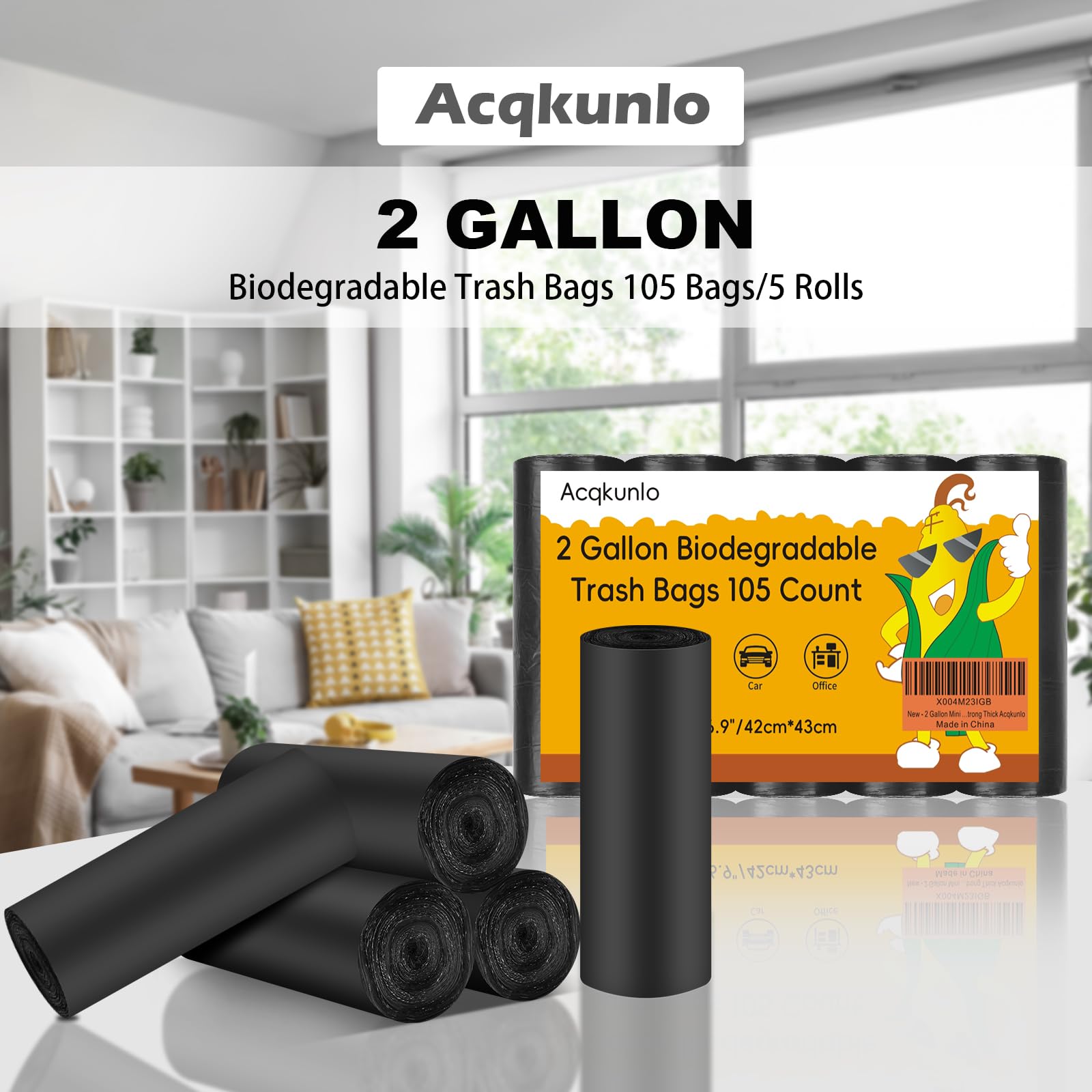 Mini bolsa de basura de 2 galones, color negro, biodegradable, pequeñas bolsas de basura para baño, sin perfume, compostables, 105 unidades, para cocina, oficina, coche, pequeñas bolsas de basura a