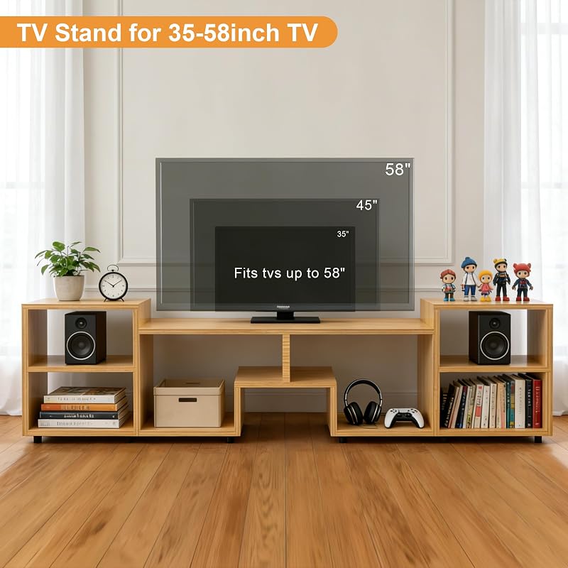 Lightdot 60" Walnut TV Stand for 65" with Shelf,Modern Entertainment Center image 2
