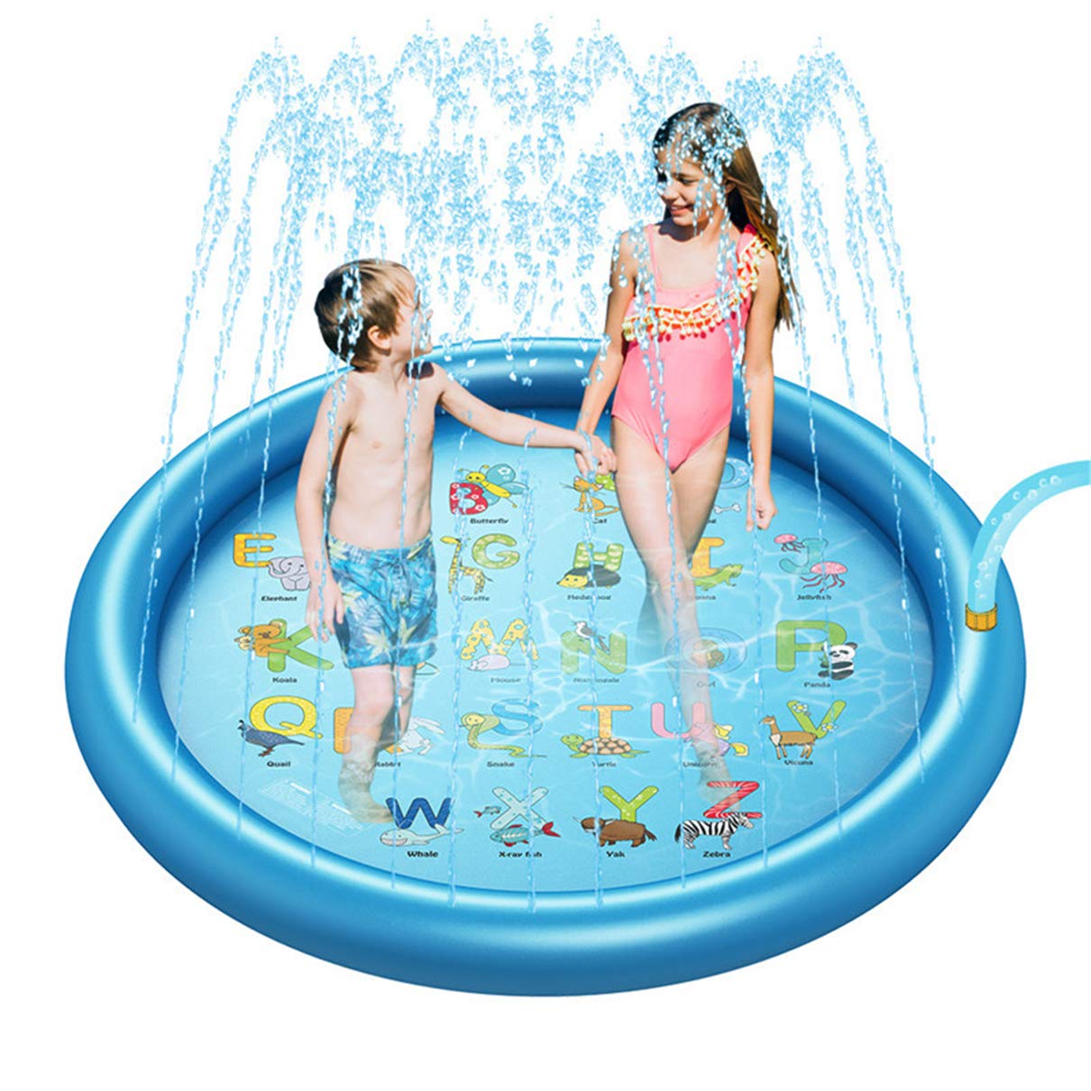KISSOURBABY Sprinkler Splash Play Mat for Kids, Splash Pad for Wading and Learning, 66.5" Children Outdoor Water Sprinkler Toys from A to Z Outdoor Swimming Pool for Babies Toddlers and Boys Girls