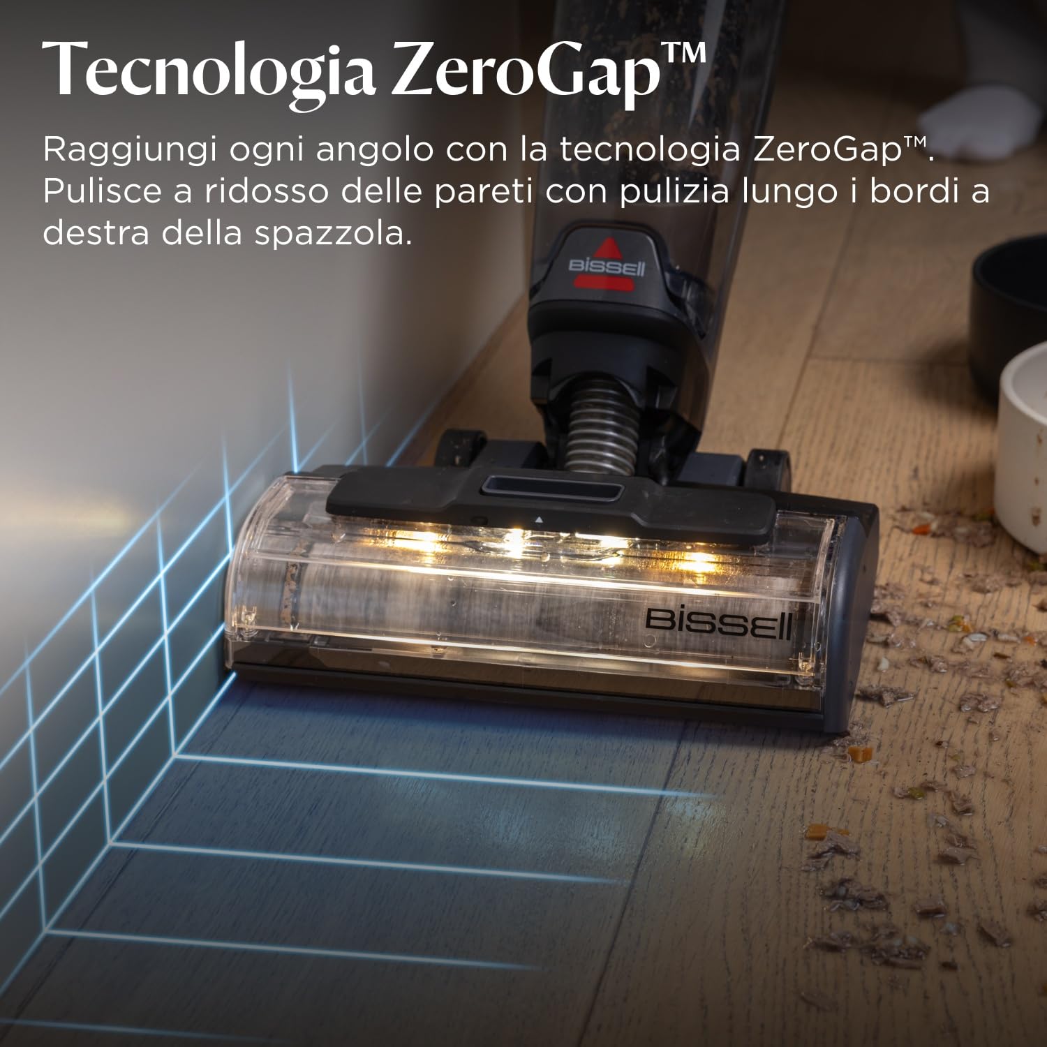 Bissell CrossWave HydroScrub, Aspirapolvere e lavapavimenti senza fili, potente pulitore multisuperficie per pavimenti, autonomia di 45 minuti, con pulizia dei bordi, faretti a LED, 4283N