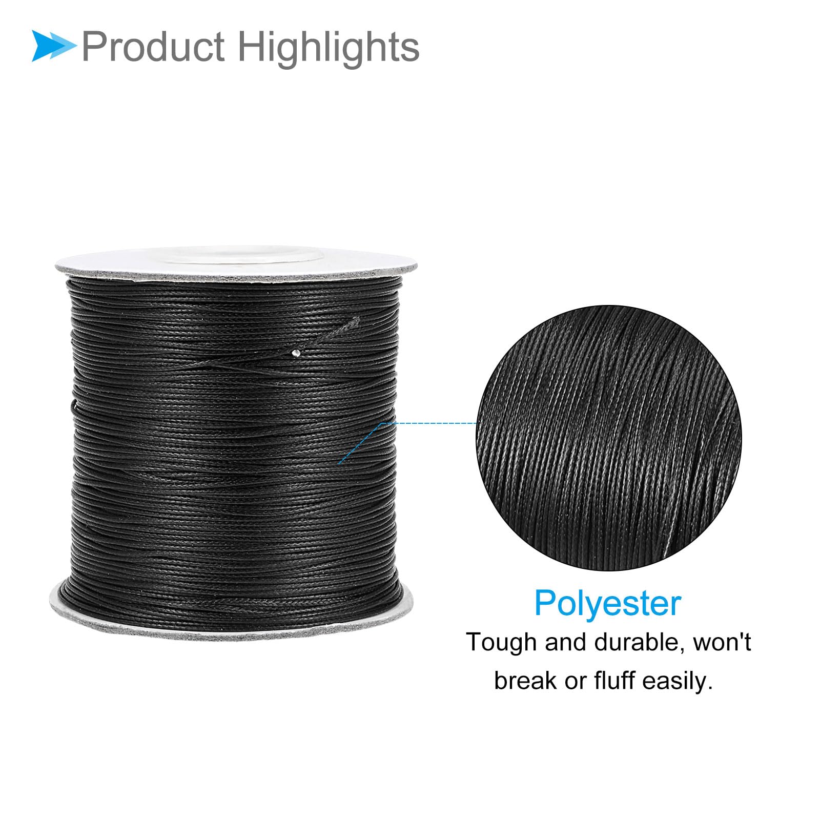 CoCud Waxed Polyester String Cord, 173 Yards 159m Length 0.5mm Dia, Soft Smooth Beading Thread Black - (Applications: for DIY Craft) - Image 4