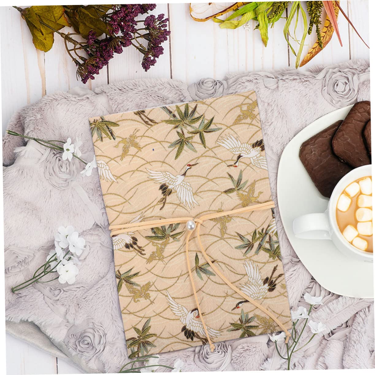 NUOBESTY 4stücke Ornamentale Buchhülle Verstellbarem Design Elegante Buchschutz Für Notizbücher Tagebücher Und Sammlungen Für Studenten Und Buchliebhaber Beige Mit Goldenen Kranichen