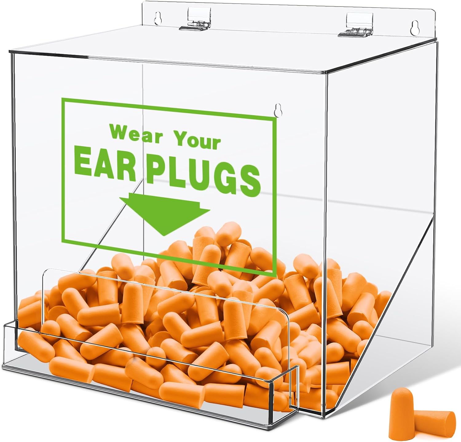 12'' x 13'' x 8'' Compact Ear Plug Dispenser with Cover and Front Pocket Small Clear Acrylic Holder for Table Wall Mount Earplug Protection Industrial Factory Office Nursery Home