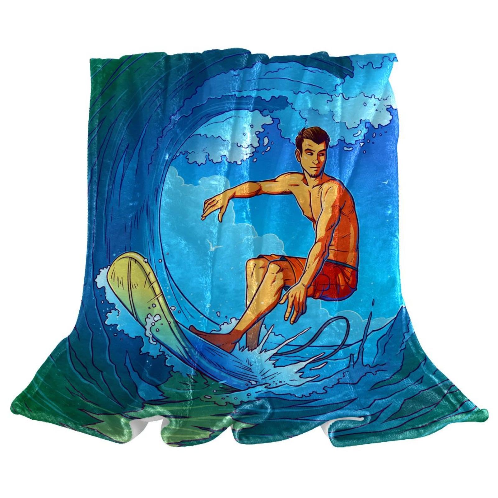 Couverture plaid chaude et douce style surf : un textile de lit et canapé aux finitions soignées