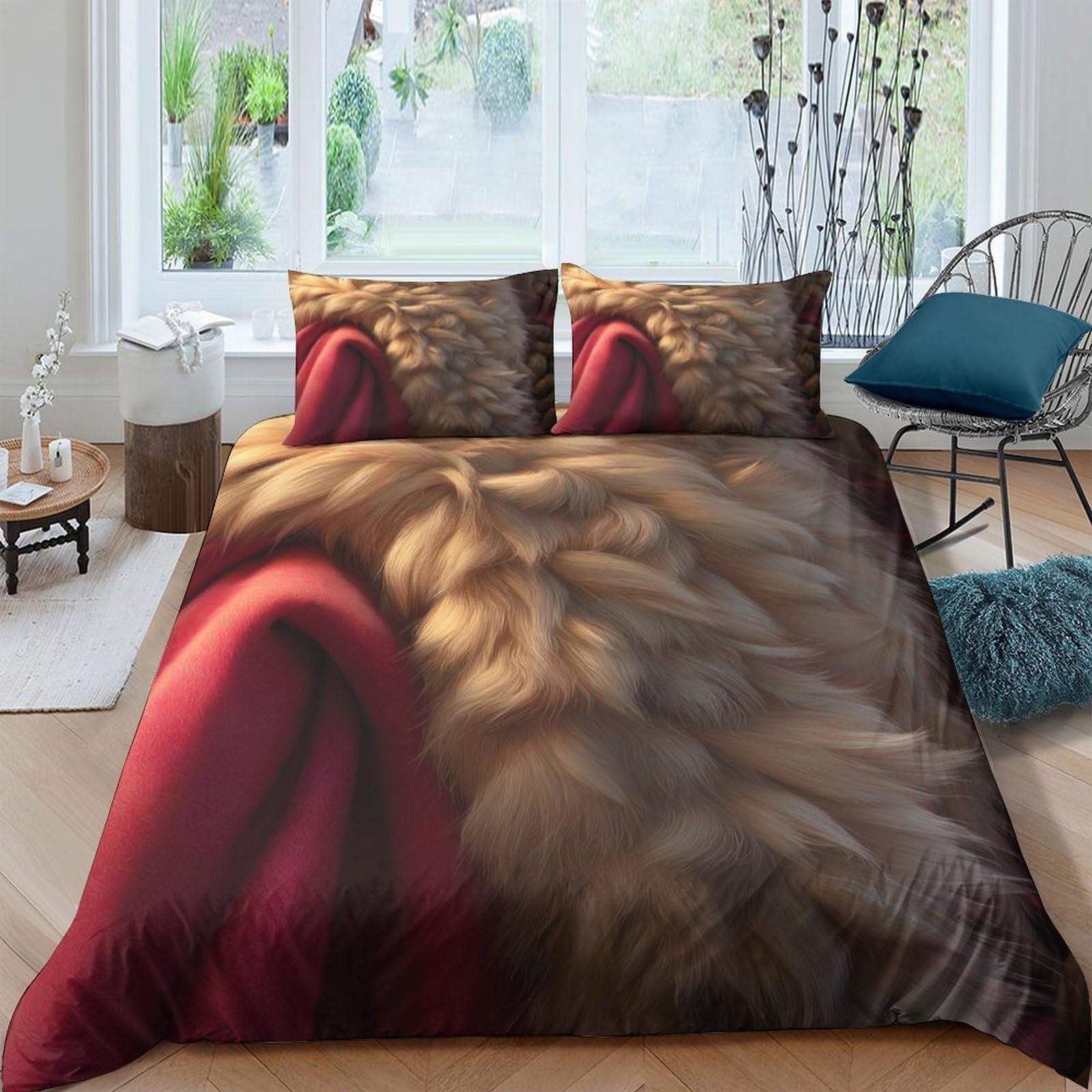Ctjqhvkz Style-9 3D Printed Lion Mane Fitted Sheet Microfiber Soft Brown Red Cape Mattress Cover For Bedroom Dorm Decor Single（135X200cm）