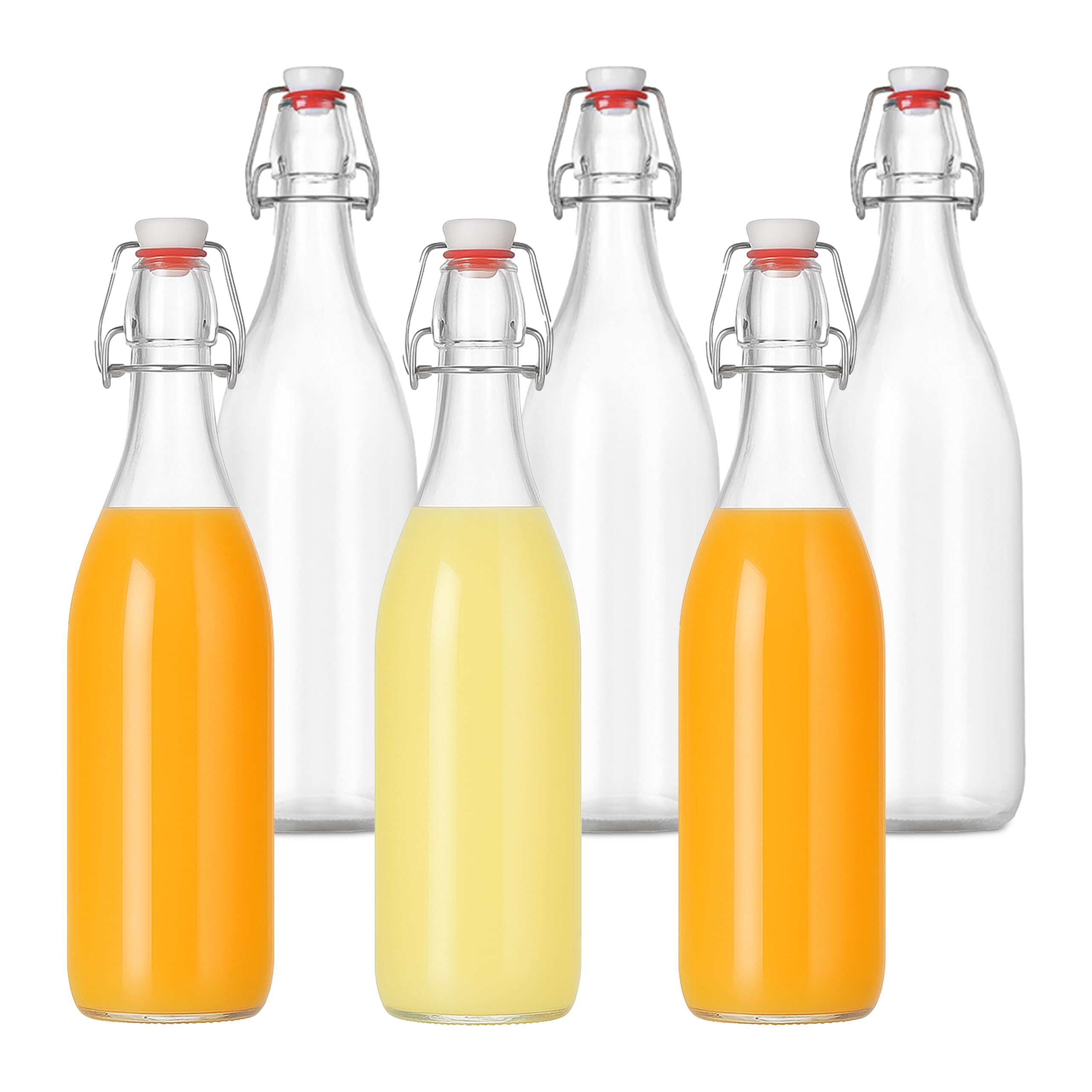Relaxdays filling bottles, 6-pack, 1 litre, swing top, glass bottles for oil, vinegar, spirits, juice, clear