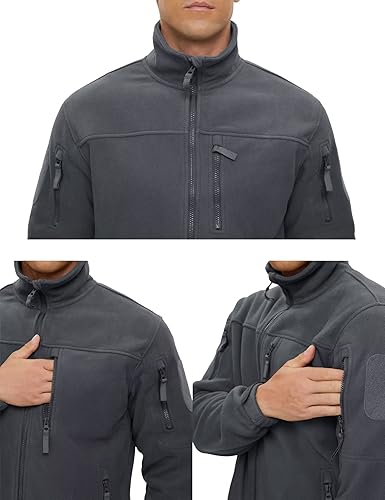 Miniatura 6 de MAGCOMSEN Chaqueta de forro polar con cremallera completa para hombre, casual, cuello alto, chaquetas tácticas de invierno, abrigos cálidos