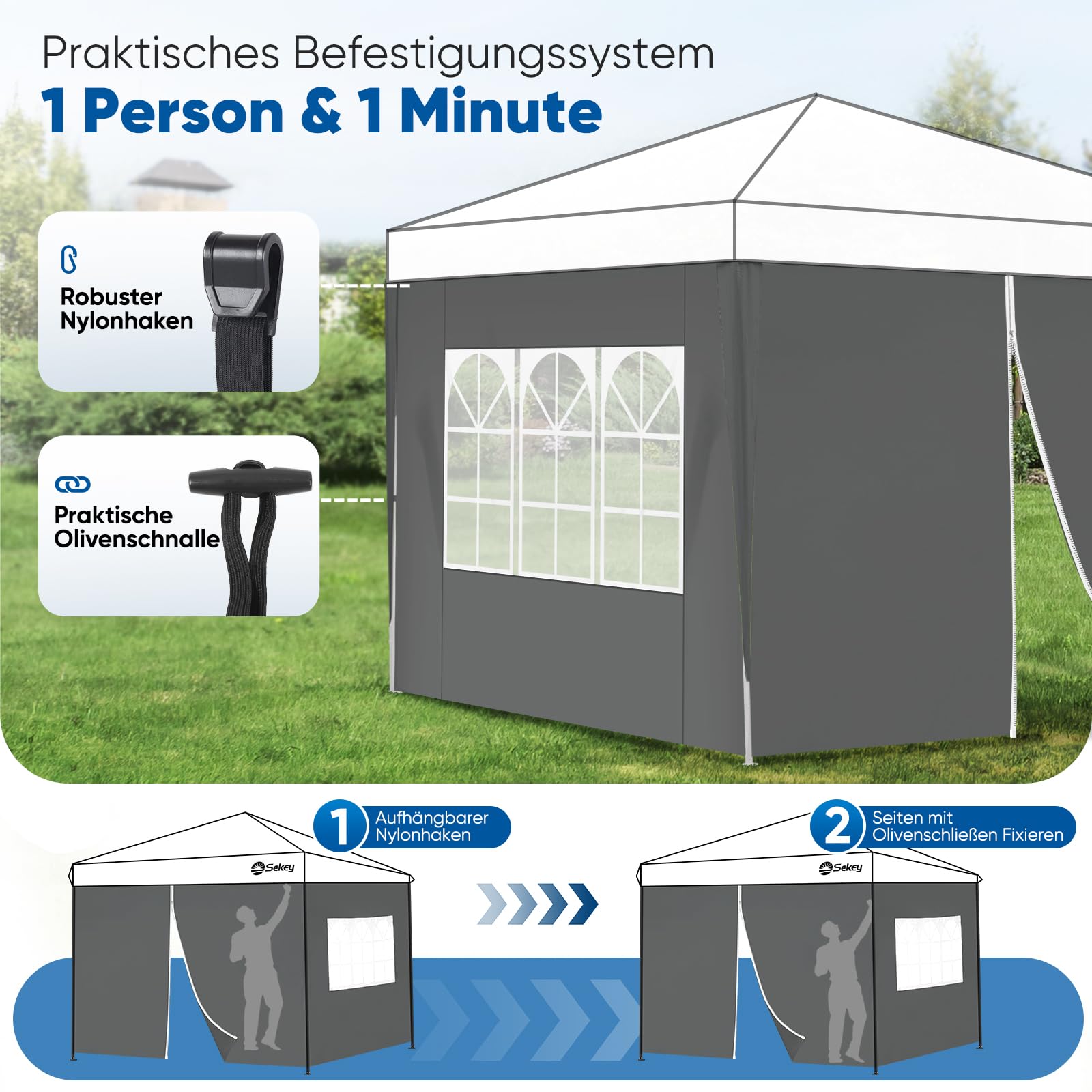 Lot 2 Parois Latérales Pour Tonnelle 3x3m Avec Fenêtre Tissu