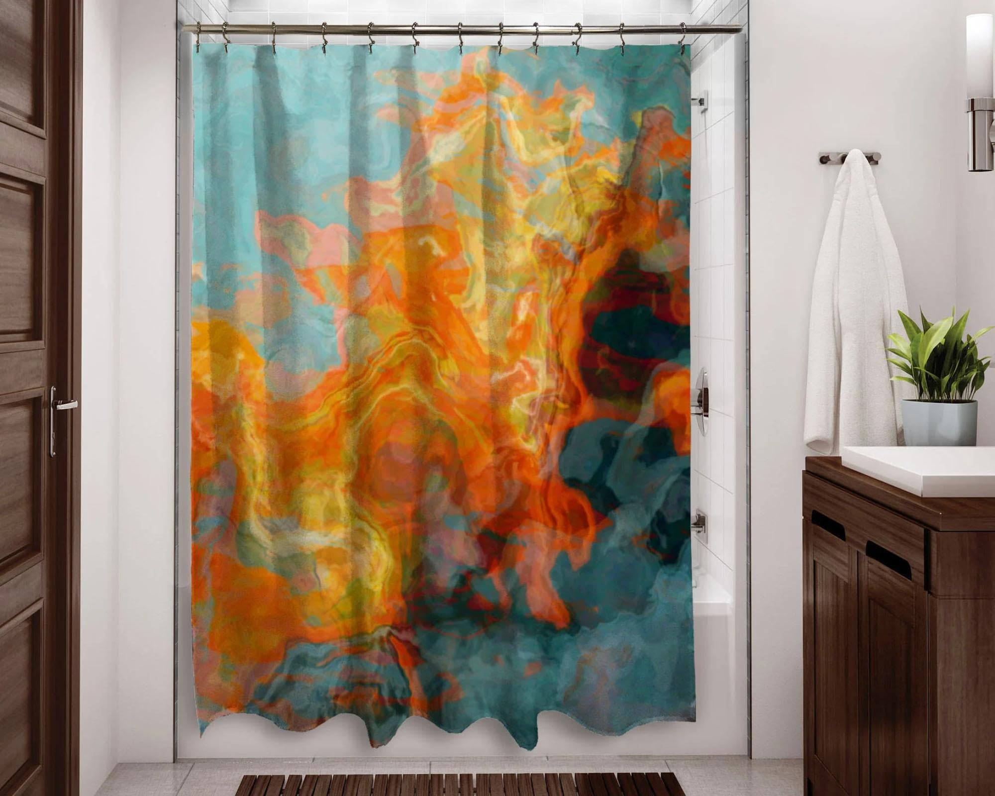 Rideau de douche imperméable abstrait moderne textile lavable 175x190 cm