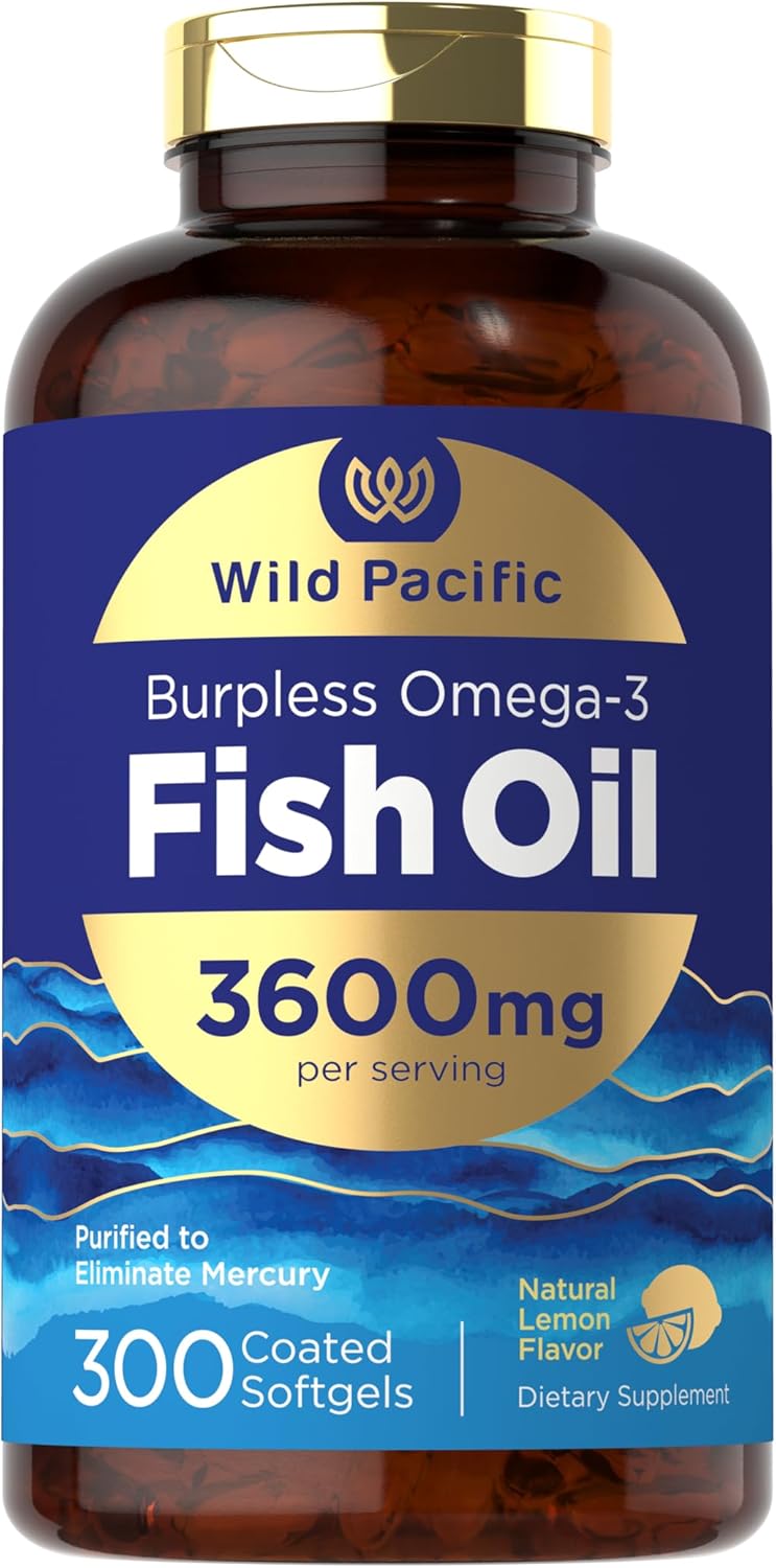 Carlyle Burpless Fish Oil 3600 mg | 300 Softgels | with Omega-3 Fatty Acids | Lemon Flavor | Non-GMO, Gluten Free Supplement | by Wild Pacific Carlyle Burpless Fish Oil 3600 mg | 300 Softgels | with Omega-3 Fatty Acids | Lemon Flavor | Non-GMO, Gluten Free Supplement | by Wild Pacific