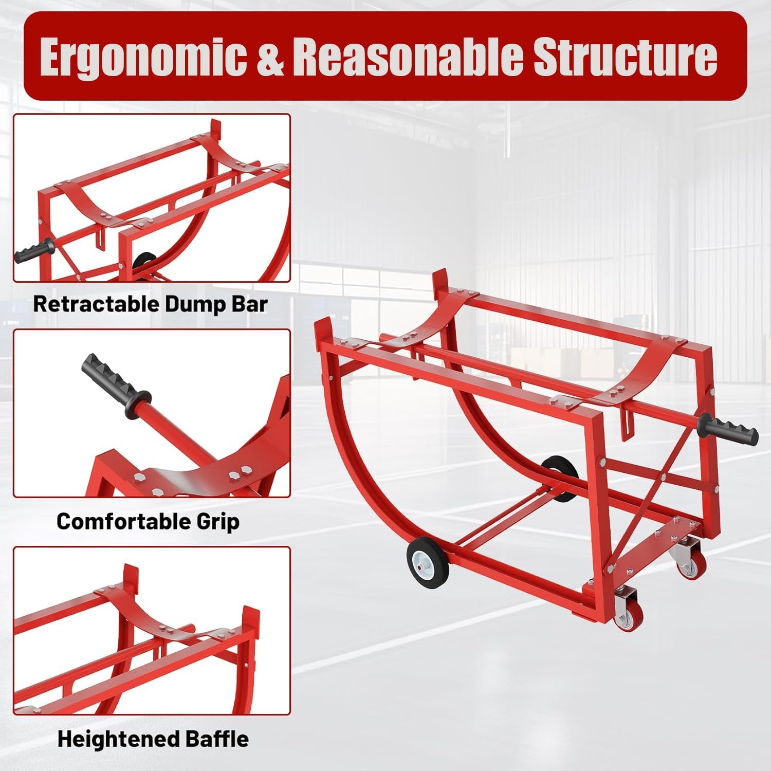 Supporto Mobile per Fusti con Ruote E Maniglia, Robusto Supporto in Acciaio per Fusti Rotondi, Ideale per Officina, Fabbrica, Garage, Magazzino