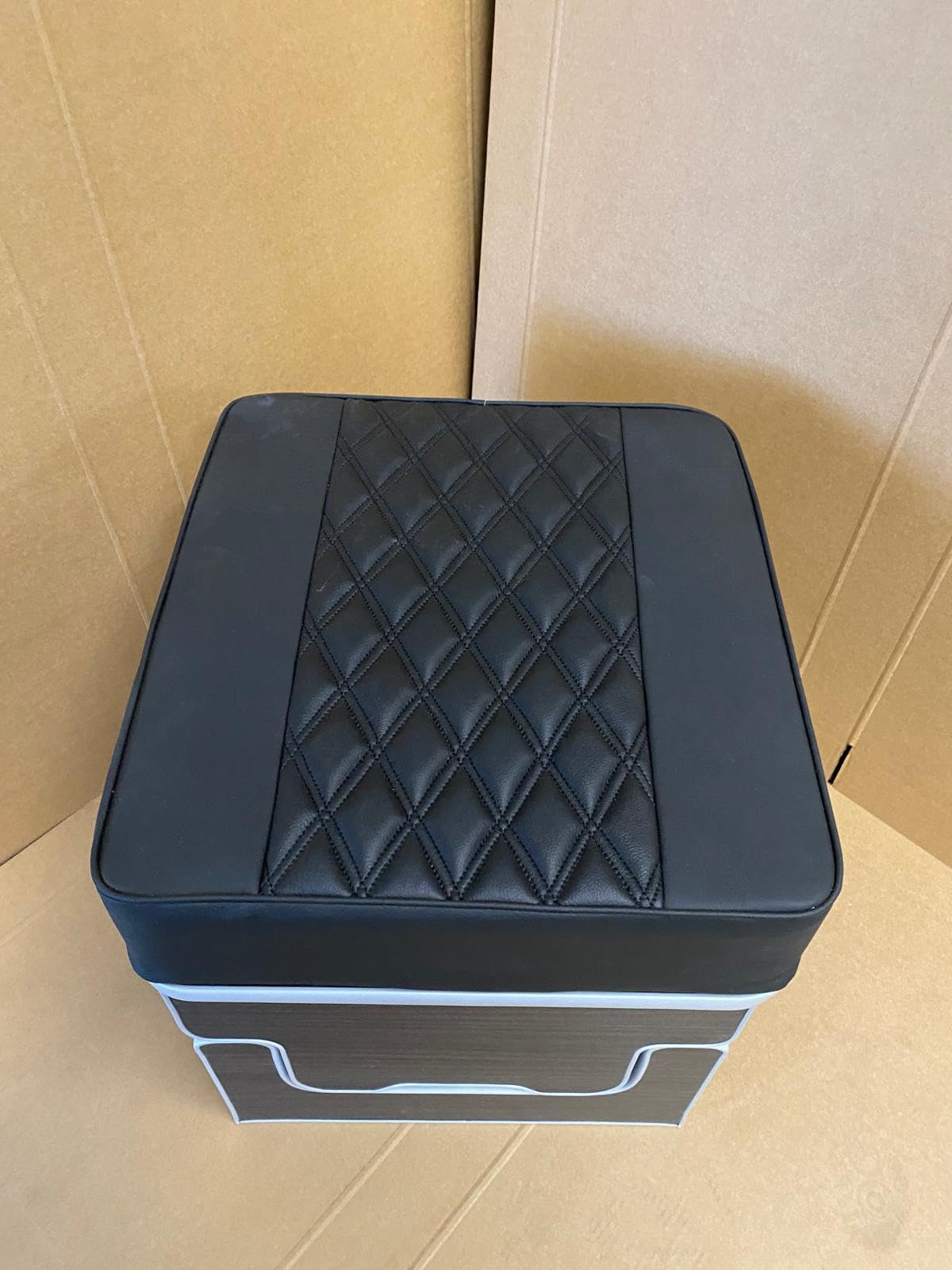Lusso Black Potti Cushion For Thetford Porta Potti Box (47Cm X 50Cm) Double Diamond & Piping.