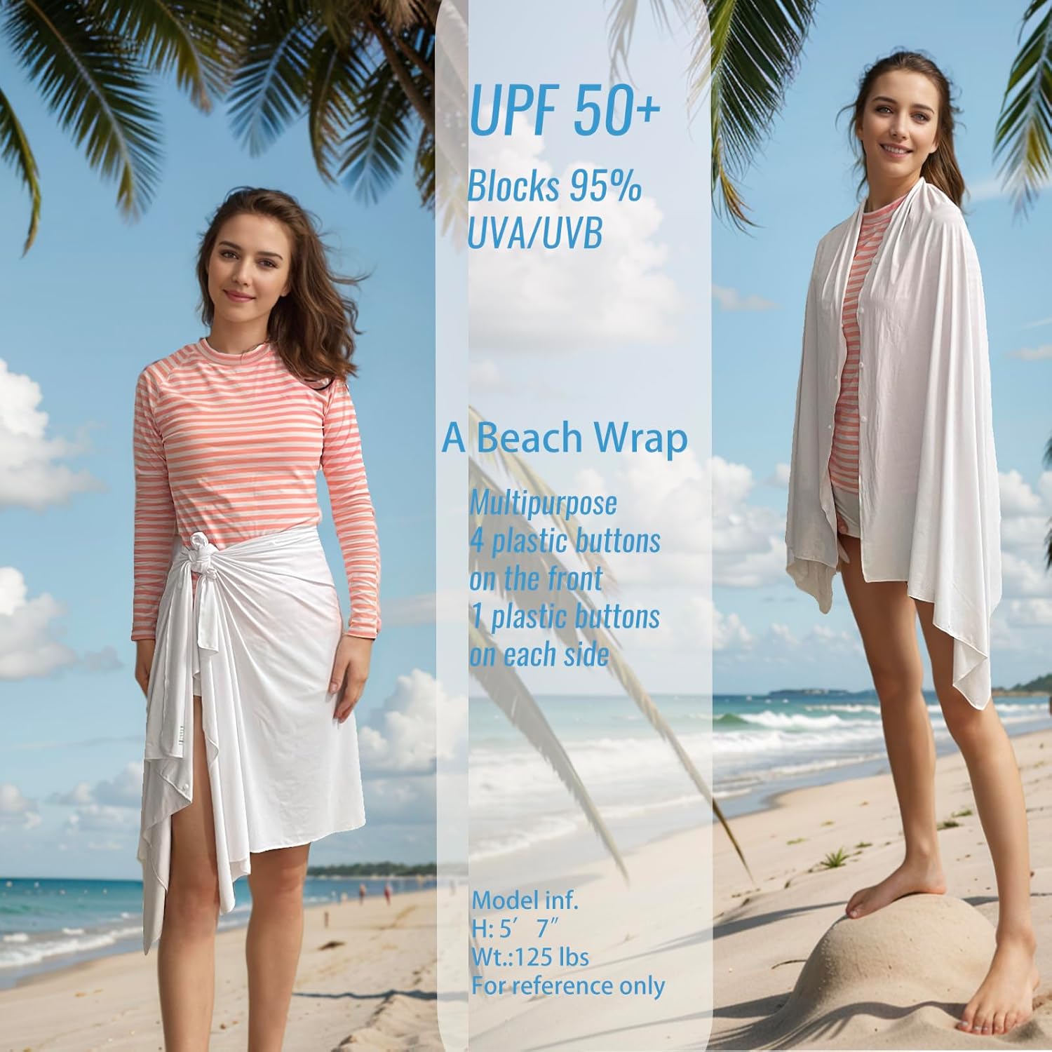 UPF 50+ Sun Protection Beach Wraps and Pashminas for Women Travel Scarf Blanket Outdoor Summer UV White Shawl