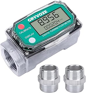 1 Inch Digital Turbine Fuel Flow Meter, 2.6-26 GPM Inline NPT Thread Flowmeter with 1 Inch NPT Male for Water, Diesel, Gas Oil, Gasoline, and Other Liquids - Supports Gallon, QTS, PTS, L, m³
