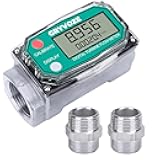 GRYVOZE 1 Inch Digital Turbine Fuel Flow Meter, 2.6-26 GPM Inline NPT Thread Flowmeter with 1 Inch NPT Male for Water, Diesel, Gas Oil, Gasoline, and Other Liquids - Supports Gallon, QTS, PTS, L, m³