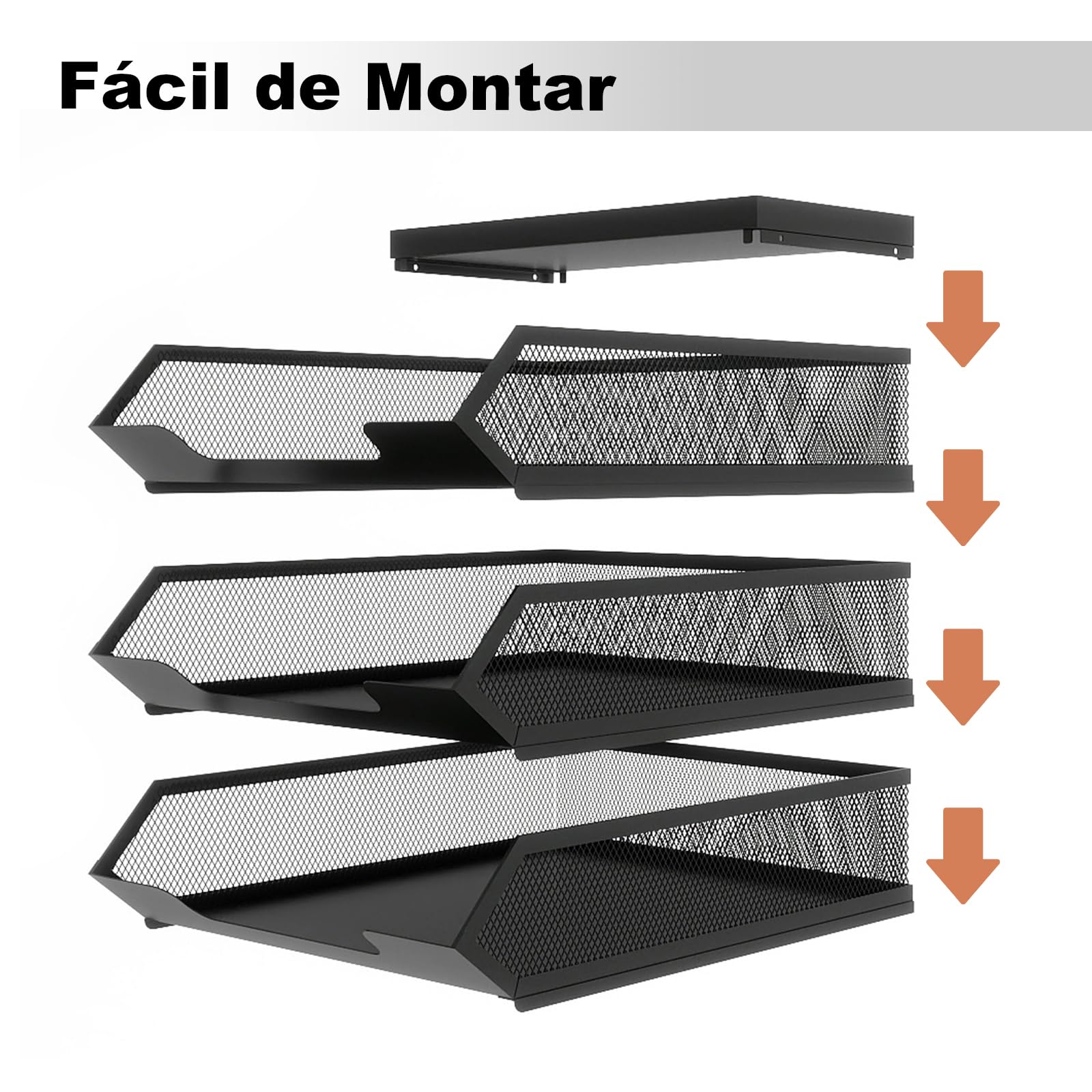 PUNCIA Bandejas Apilables 3 Niveles de Oficina Bandeja Metálica para Documentos A4 Organizador Escritorio de Papeles Archivador Clasificador con Bandejita Superior Negro