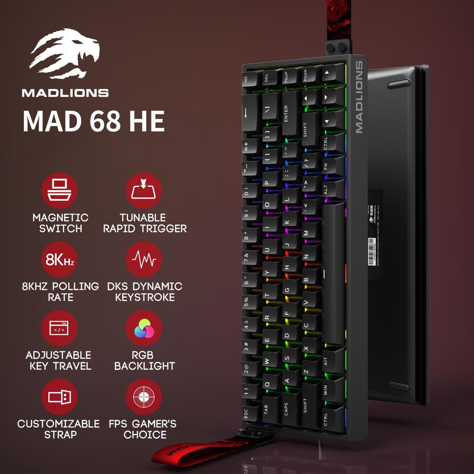 ZMX Teclado Gamer Madlions Mad 68 He Com Interruptor Magnético Rgb