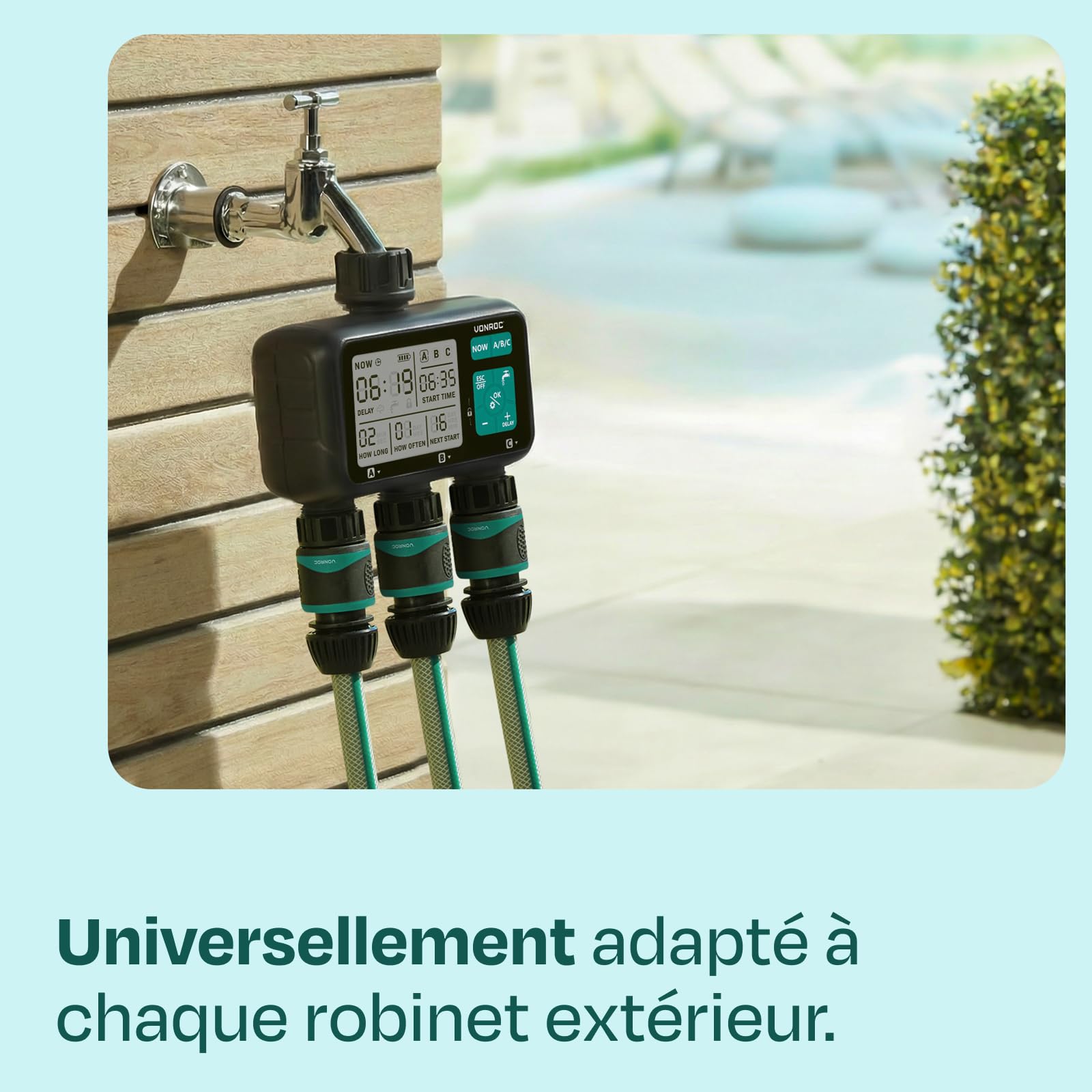 ONROC Minuteur d'eau - Ordinateur d'irrigation - Système d'arrosage Automatique - Intervalle et durée réglables : 1 Heure à 15 Jours/1 Seconde à 99 Min (3 Voies sans système d'irrigation)