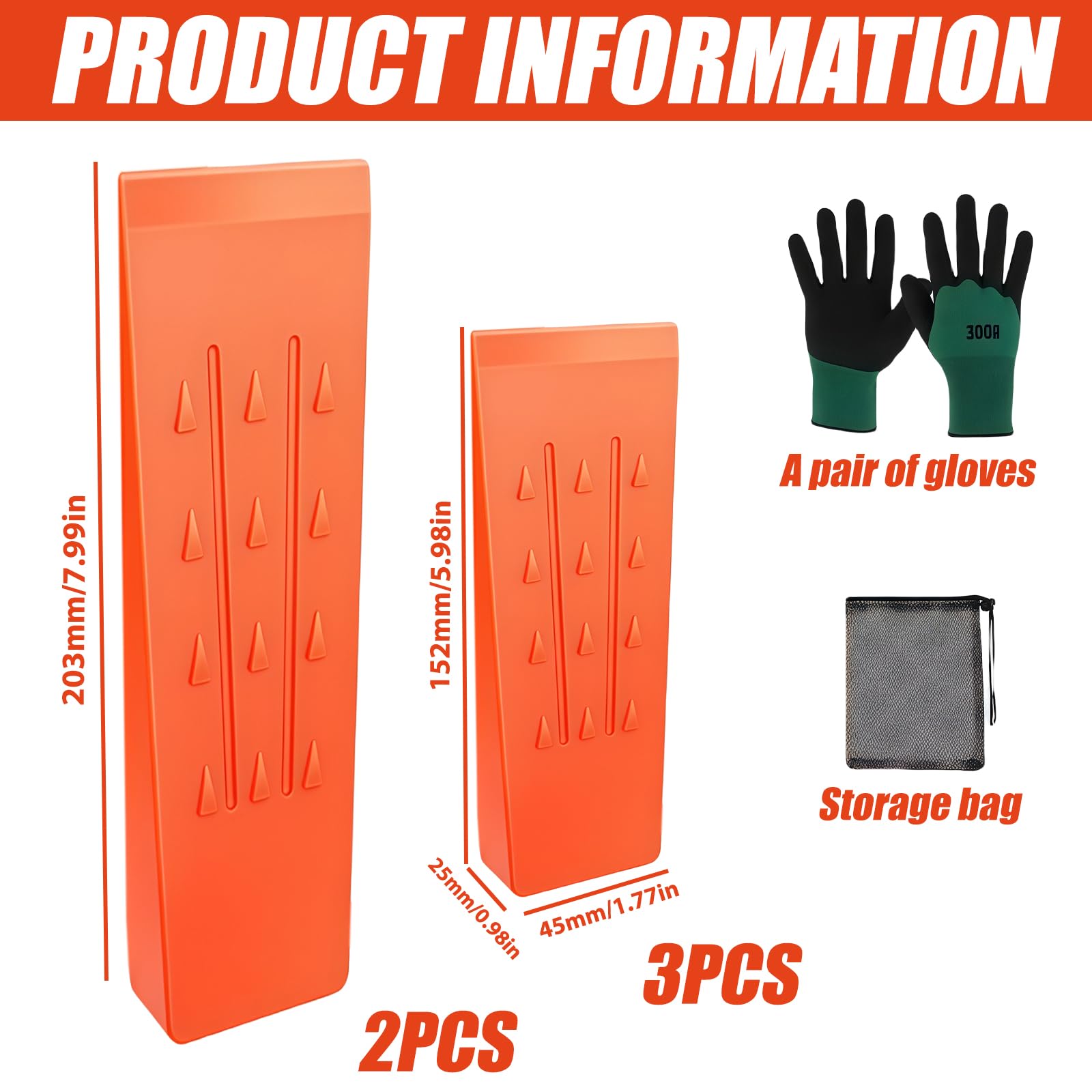 Lot de 5 cales d'abattage : cales en plastique antidérapantes avec barbillons, écailles et grain profilé, pour tronçonneuses de 6/8", cales forestières, cales d'arbre pour abattage contrôlé des