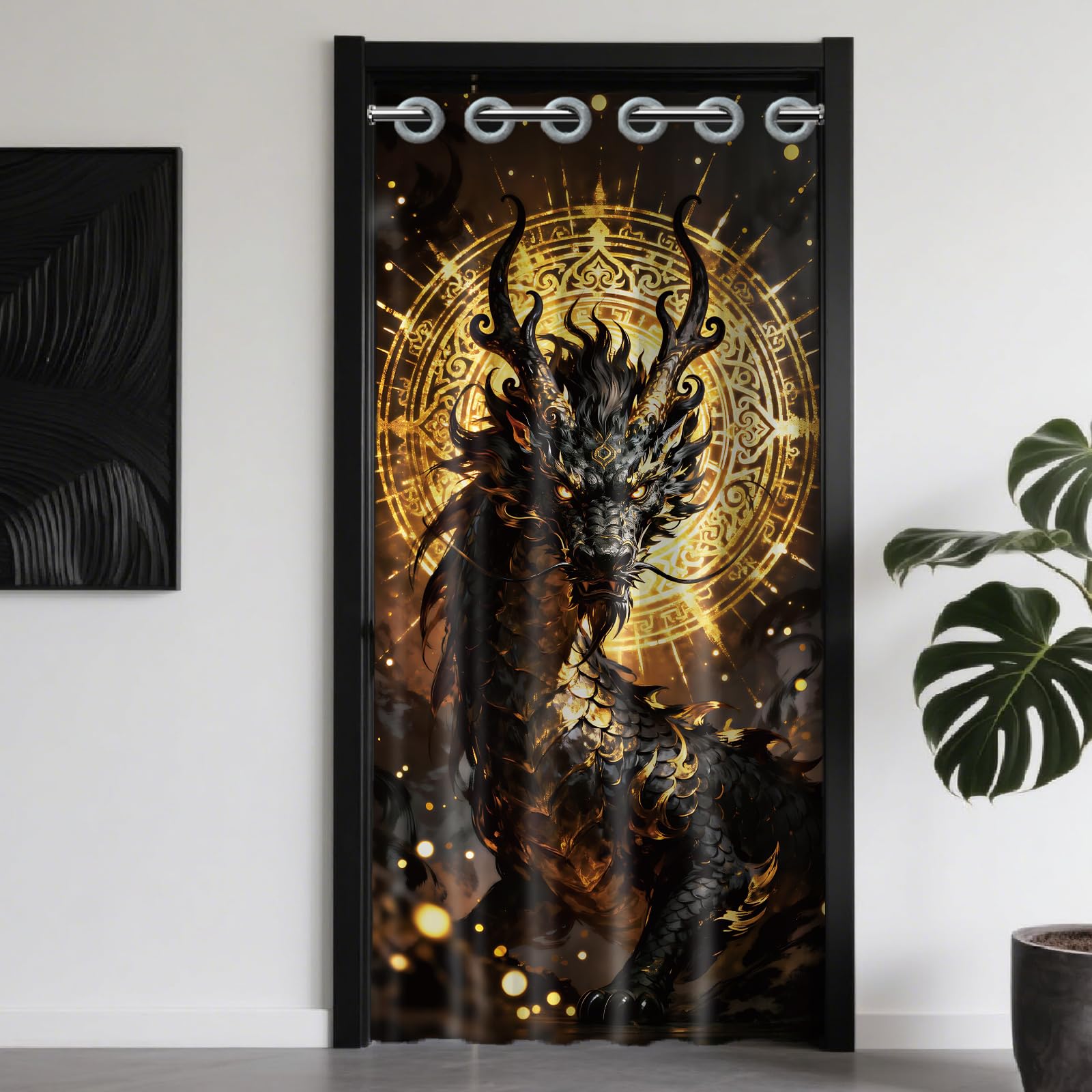 CONCHLERY Magical Dragon Pattern Door Curtain Doorway Curtain Folding Room Divider Curtains for Home Restaurant Door Decor, 78x39 Inch