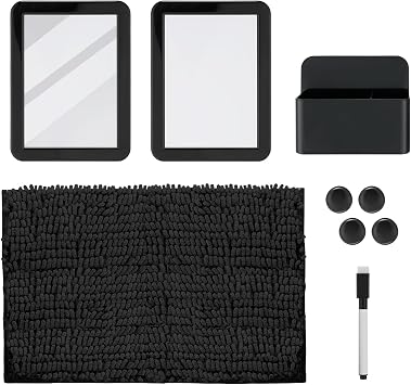 Locker Accessories Kit - 9 Pcs Black Locker Organizer Stuff for Girls Boys, Back to School Supplies Include Locker Rug Magnetic Whiteboard Mirror Dry Erase Marker Holder and More Decor Essentials