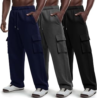 Neer 3 Pack Men's Cargo Sweatpants with Pockets, 3-Color, X-Large