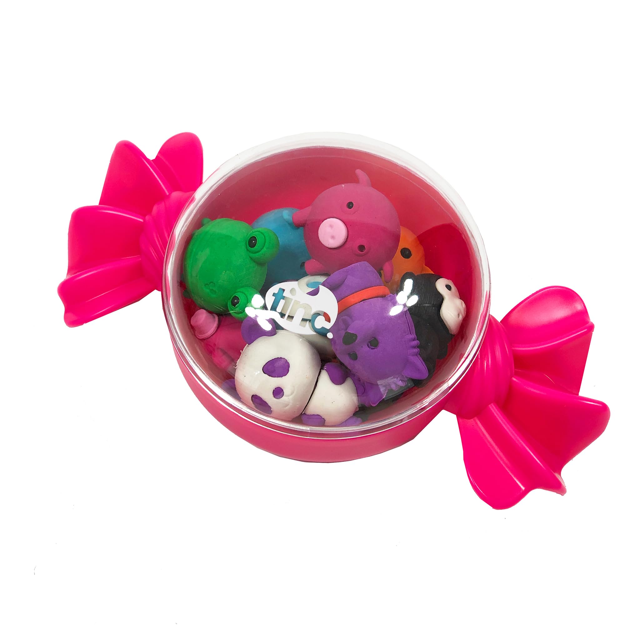 Tinc 10 Assorted Animal Erasers in Sweetie Tub, Pink