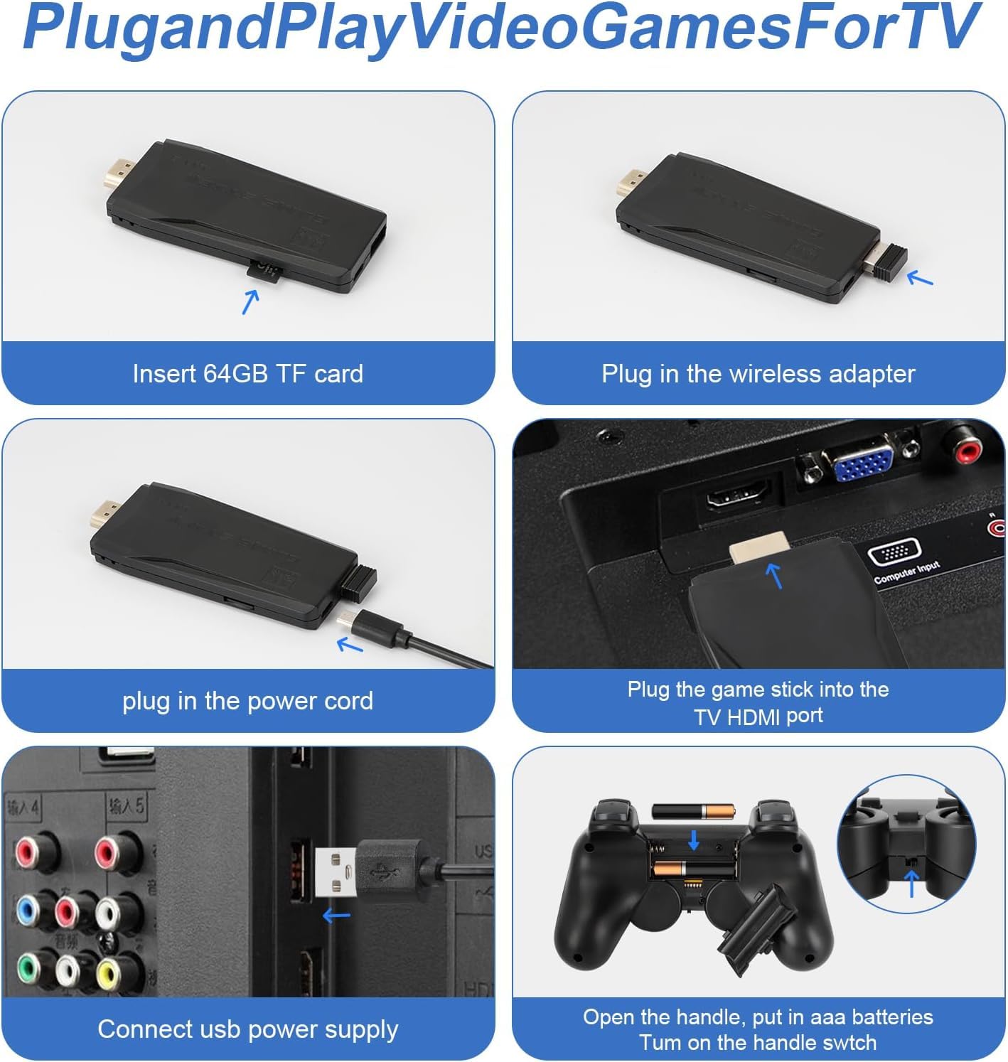 New 4k tv** Video Game Wireless Retro Game Console, Plug and Play Video Game Stick Built in 20000+ Games,9 Classic Emulators, High Definition HDMI Output for TV with Dual 2.4G Wireless Controllers 1