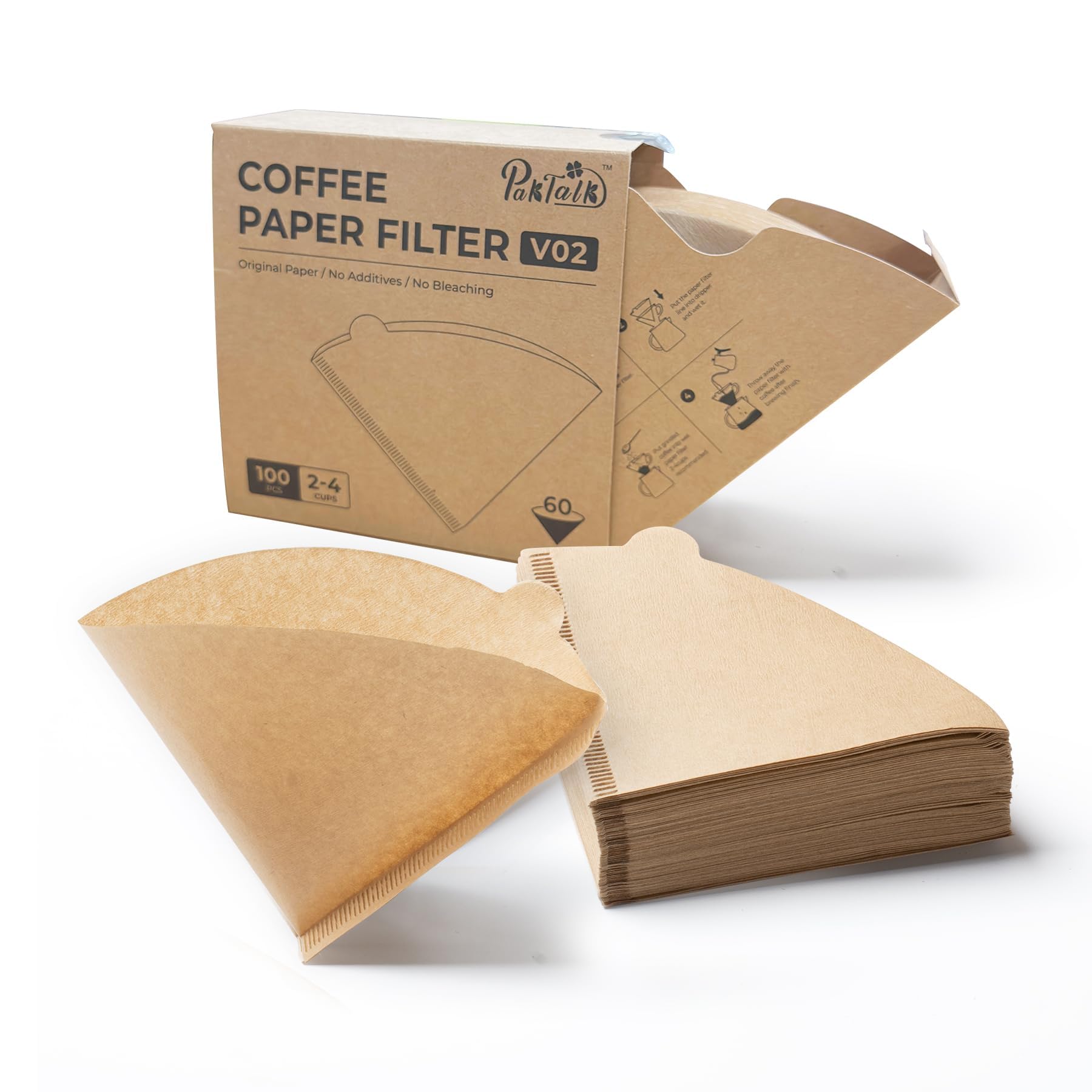 100PCS Coffee Filters V60 Coffee Filter Size 02 Cone Coffee Filters 2-4 Cups for Pour Over and Drip Coffee Maker(Natural Brown)