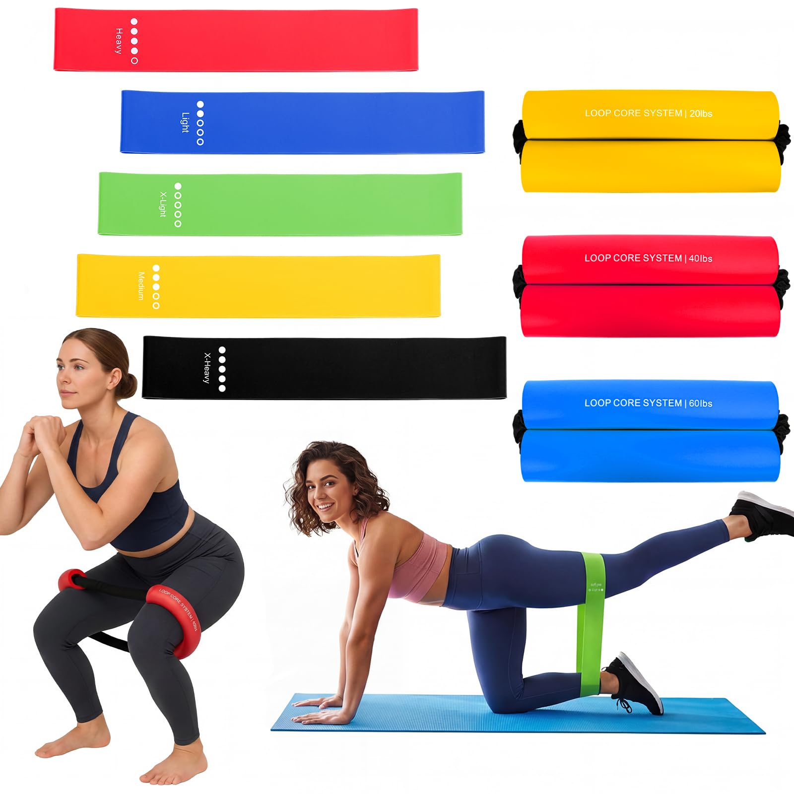 Soulchen 8 fasce elastiche di resistenza per allenamento, per allenamento, stretching, rafforzamento, gambe, glutei, braccia, attrezzature per esercizi per donne e uomini