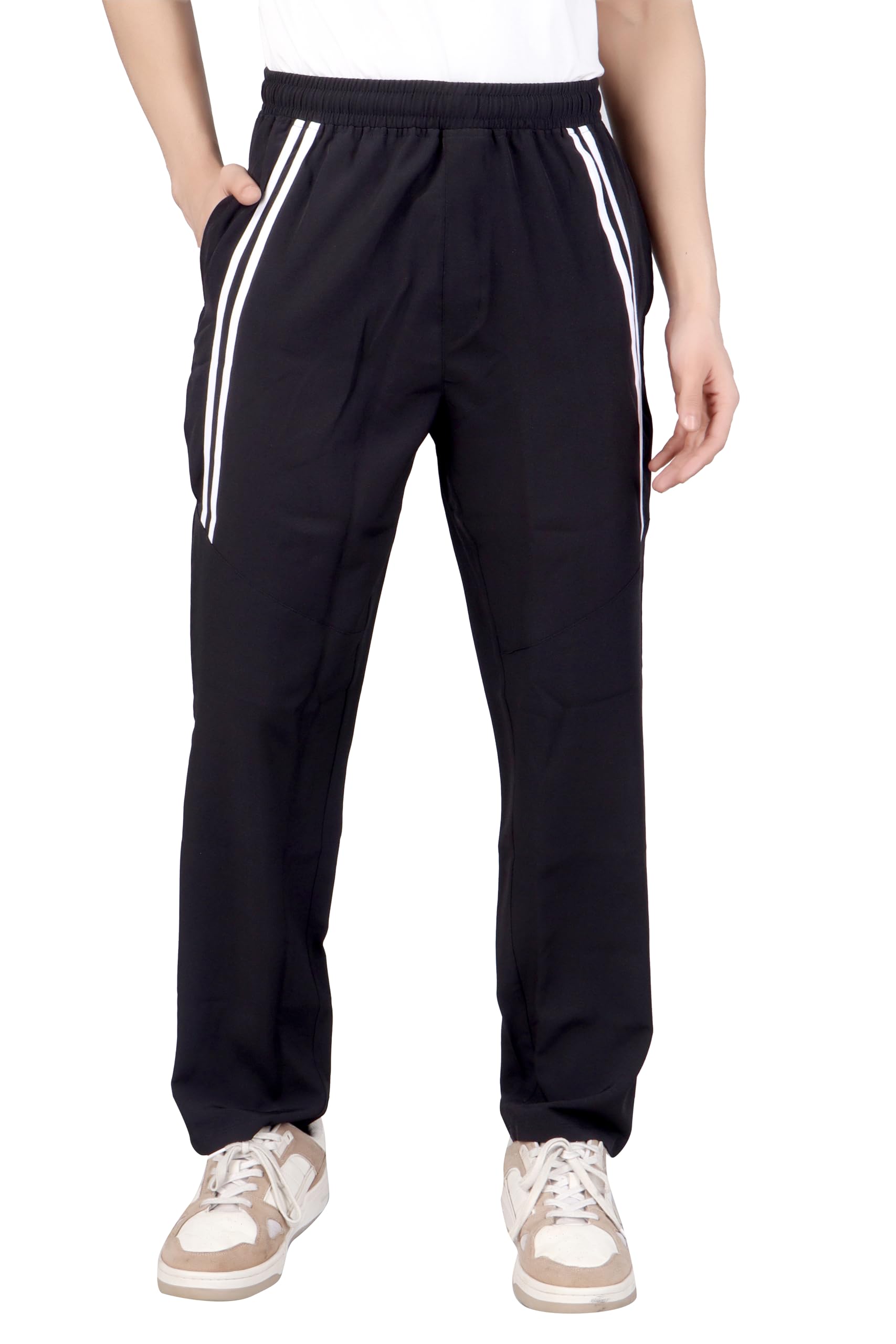 Men Relaxed Quick-Dry Side Stripe Track Pants - Black Edition | Activewear-image-32