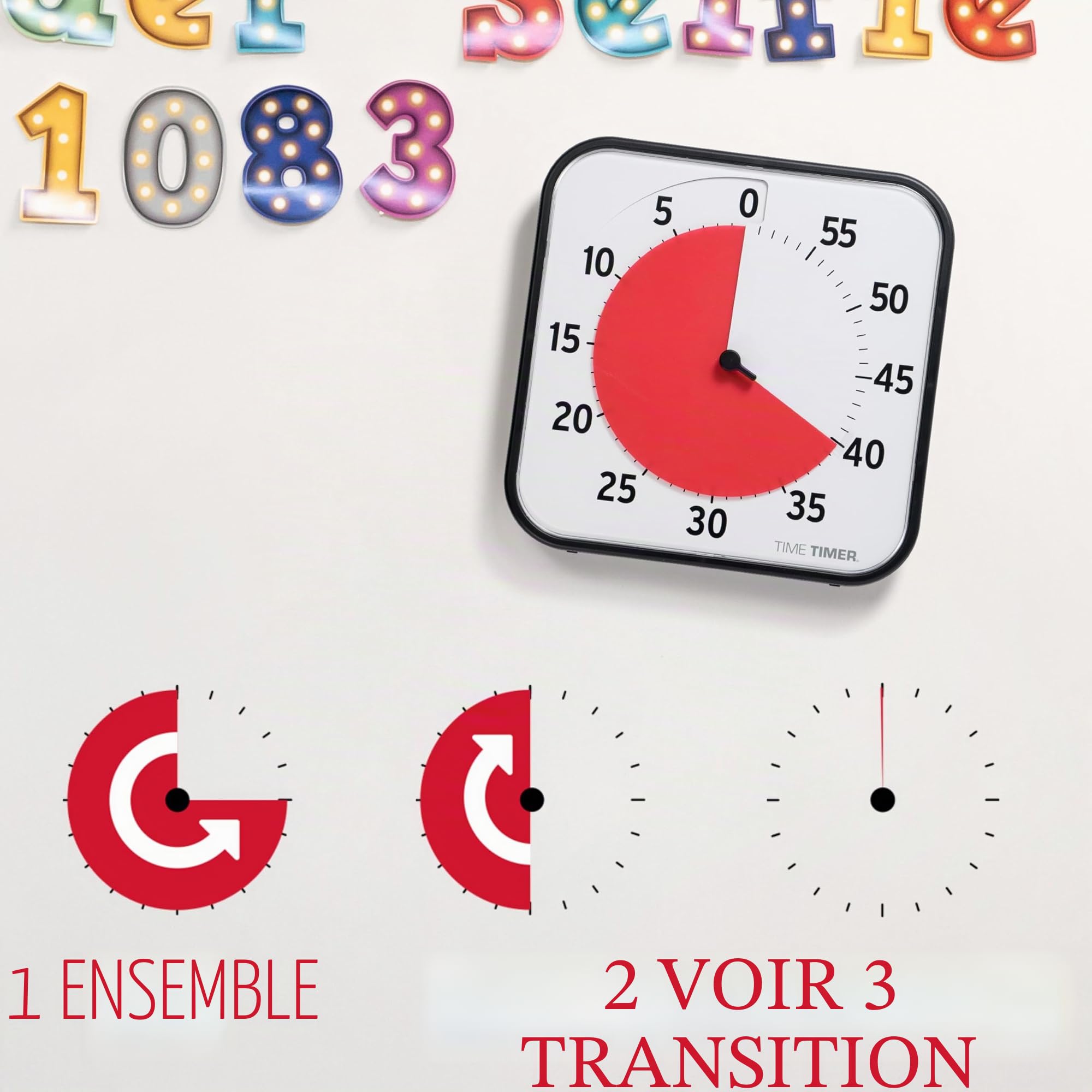 Time Timer Original Large, 30x30x4cm - Minuterie Visuelle de 60 Minutes Magnétique - Compte à rebours de la Salle de Classe ou de la réunion pour Enfants et Adultes (Noir)