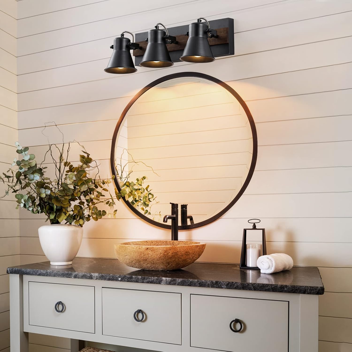 SEEBLEN 3-Light Kitchen Light Fixtures, Adjustable Ceiling/Wall Mount Spotlight, Industrial Black Track Lighting for Living Room, Dining Room, Hallway, Bathroom