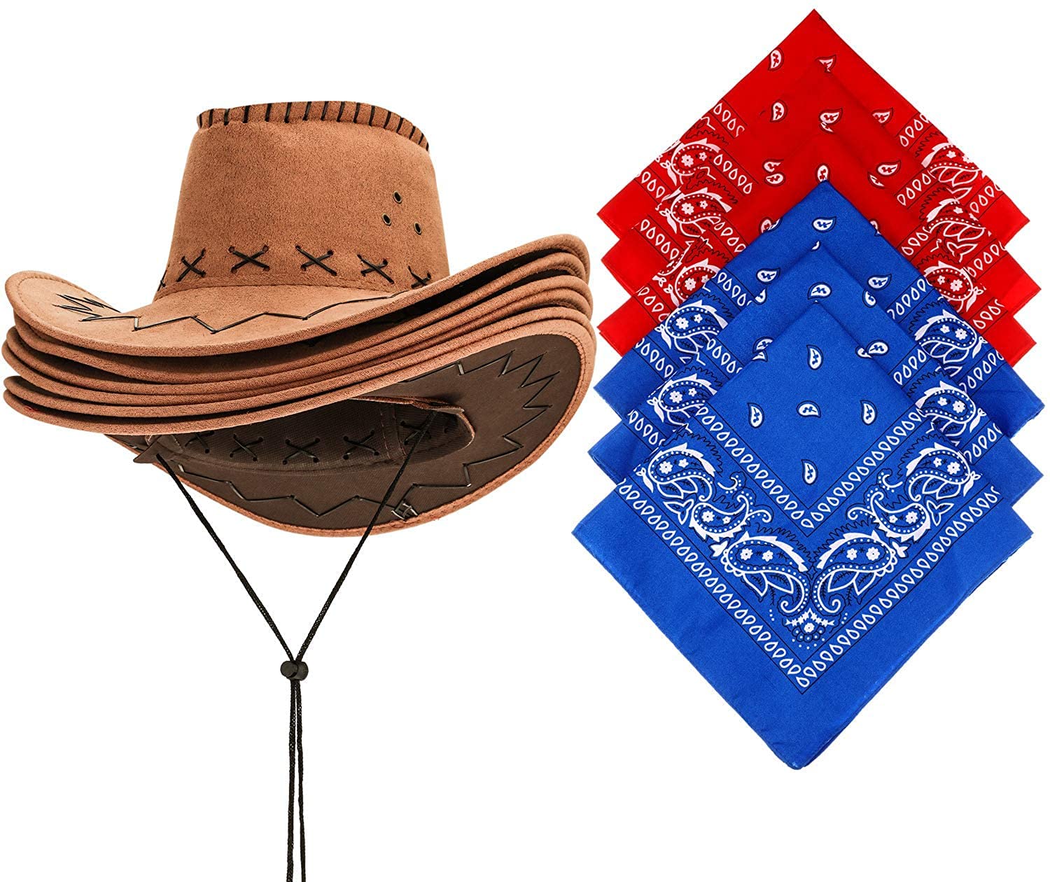 Carnavalife Sombrero Cowboy de Vaquero con Pañuelo Bandanas Paisley de Algodón Toy Story Western Disfraz para Adulto（6 sombreros y 6 pañuelos