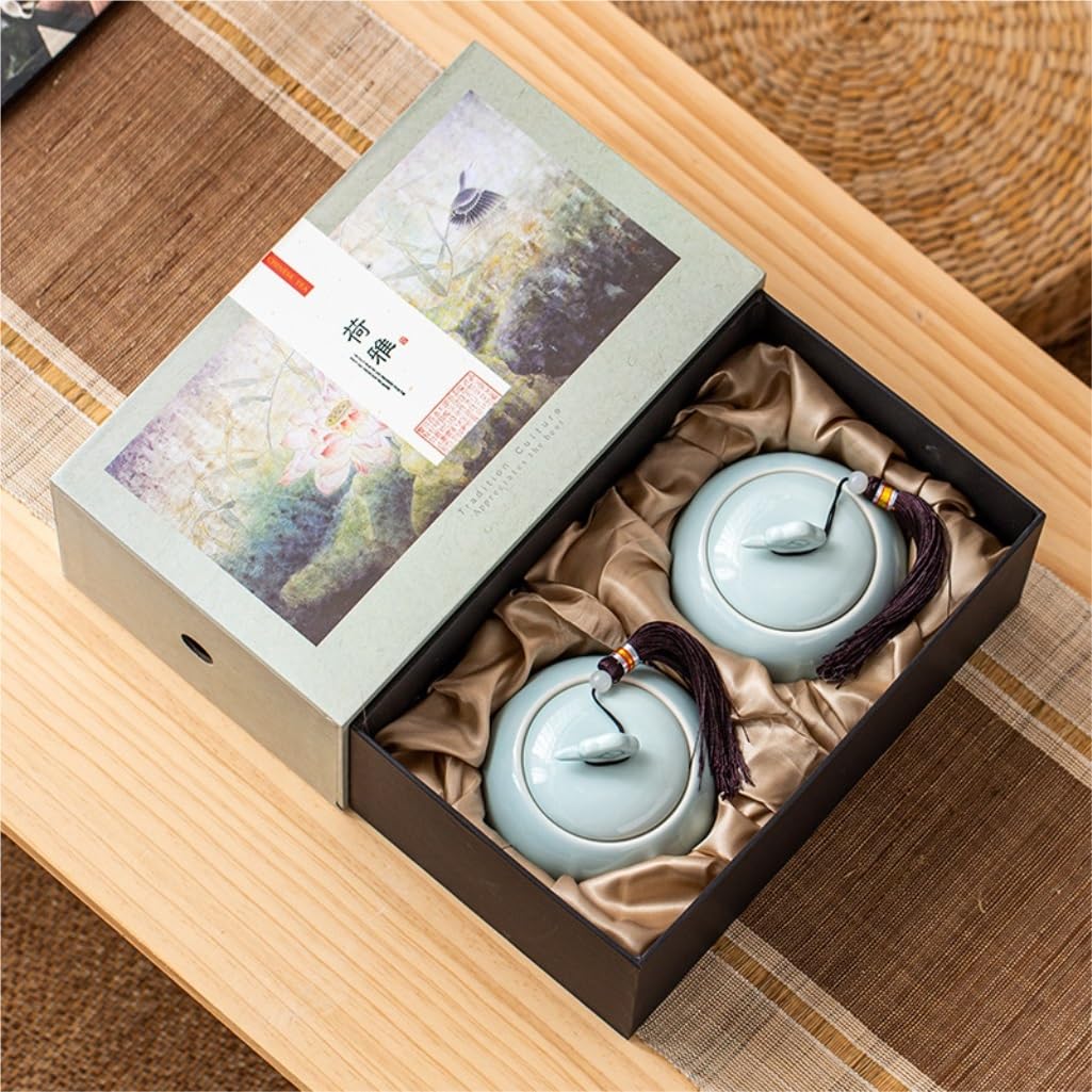 Xiangyun Cukiernica kreatywna szklanka do przechowywania herbaty, ceramika, szkło uszczelnione, podwójne szkło seledynowe, zestaw pudełek prezentowych, chiński serwis do herbaty, szklanka do