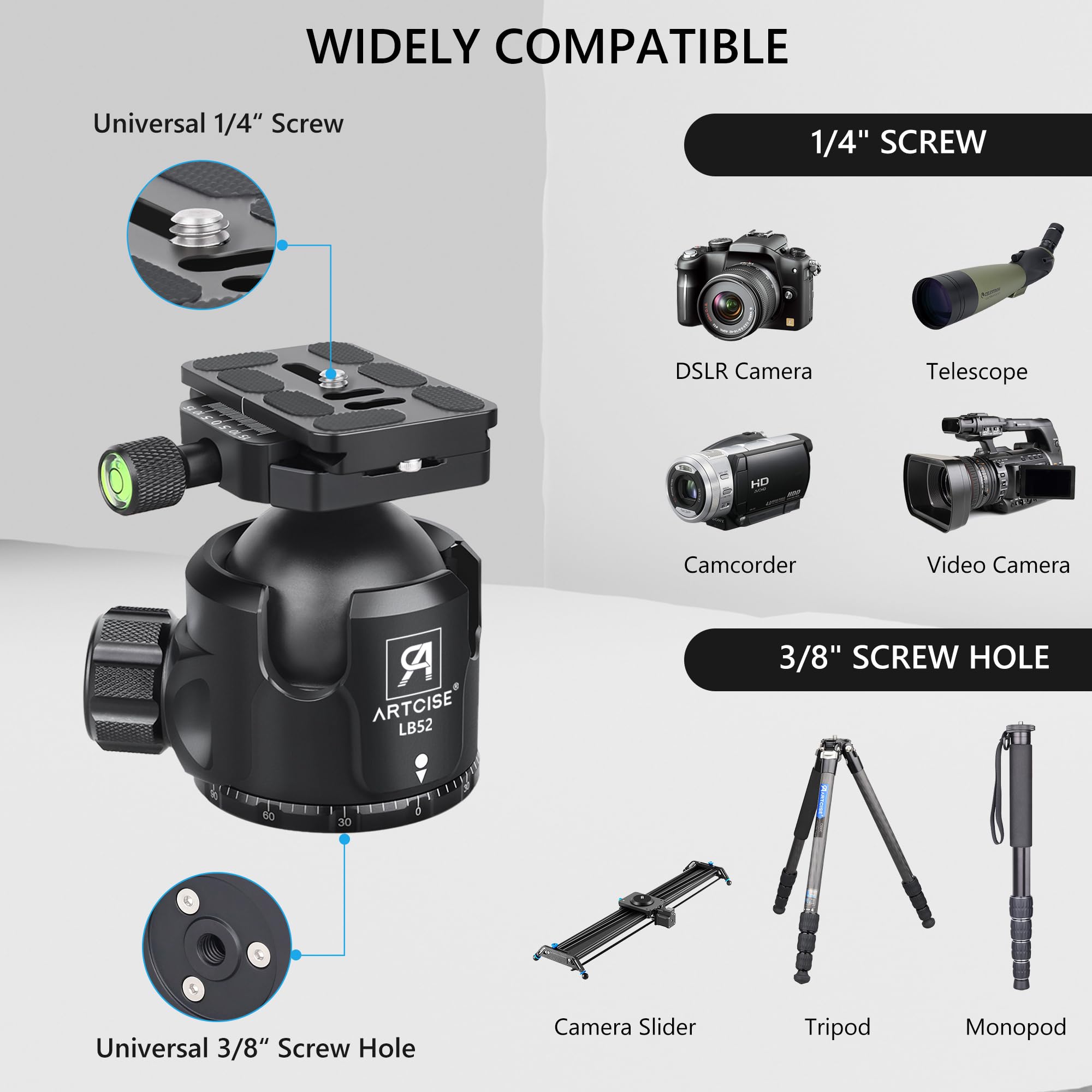 Amazon.com : 52mm Low Profile Ball Head Tripod Mount Ball Head