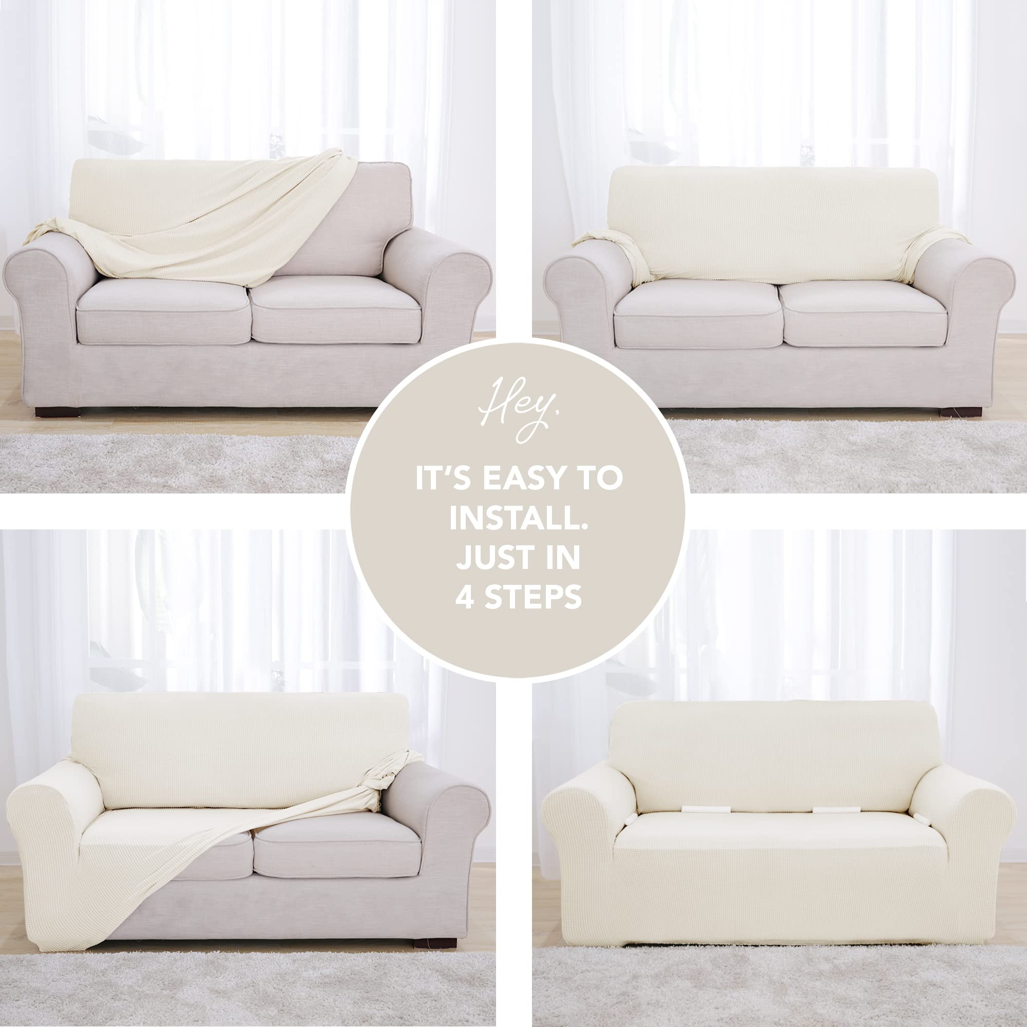 Deconovo Copridivano 3 Posti Elasticizzato Fodera Protettiva Divano Universale con Braccioli per Divano Crema