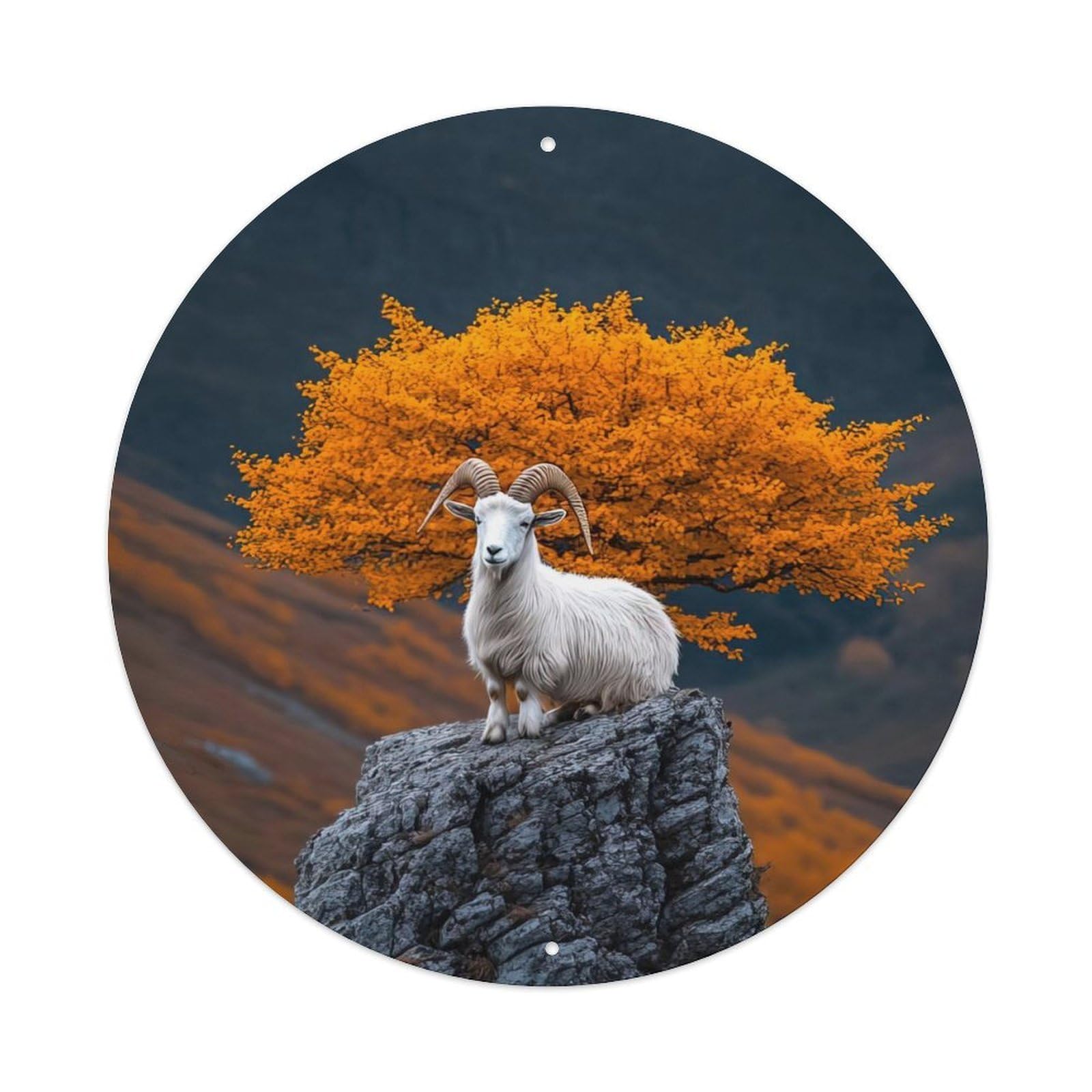Mountain Goat Wildlife Autumn Landscape Rock Cliff Wilderness Nature Scene Vintage Metal Tin Sign Plaque Wall Decor for Cafe, Club Bar, Office, Garden Metal Poster 8x8Inch