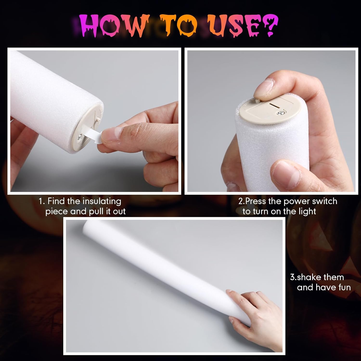 Retisee 24 Pcs 16 Inch Halloween Glow Sticks Bulk LED Foam Sticks Orange and Purple Light up Party Favors Glow in the Dark Light Sticks with 3 Flashing Modes for Birthdays Weddings Raves Concerts