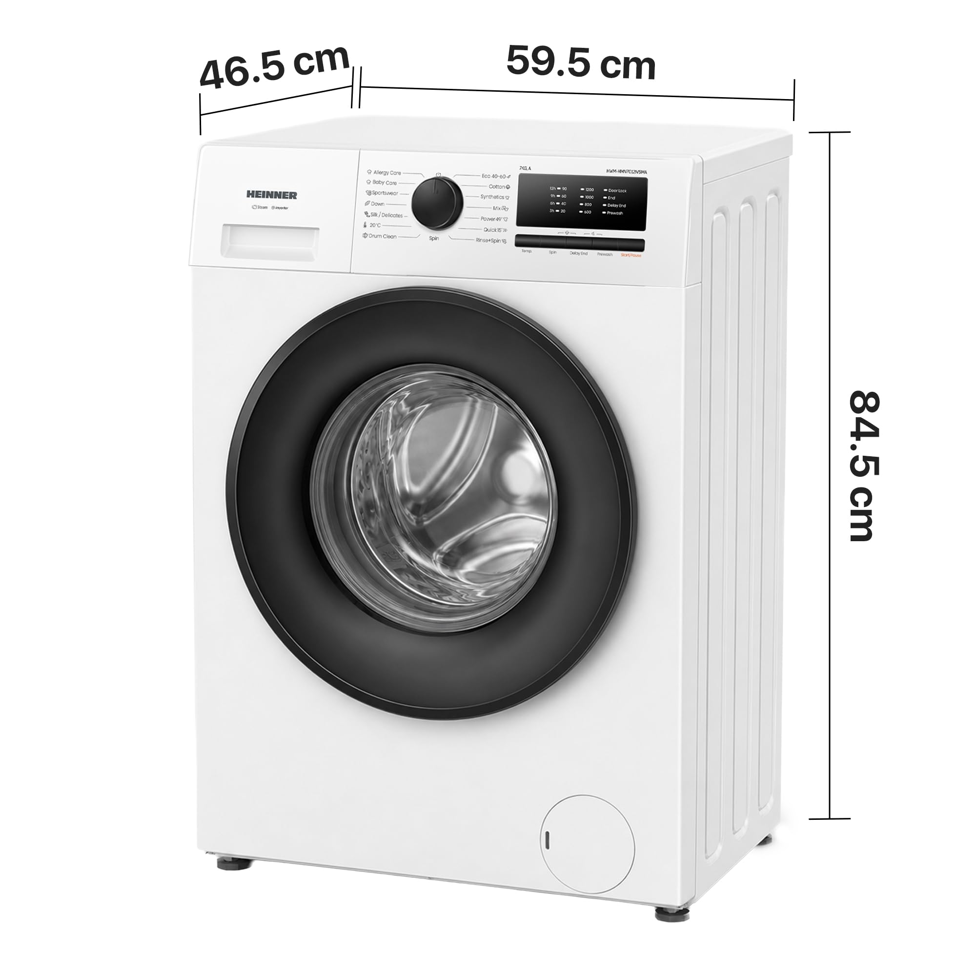 Waschmaschine 7 kg Slim Frontlader nur 38,5 cm tief, 1200 U/min, Inverter Motor, 15 Programme inkl. Steam Care, Energieklasse A, Quick 15', Kindersicherung, Weiß, HWM-HMN7012IVSMA