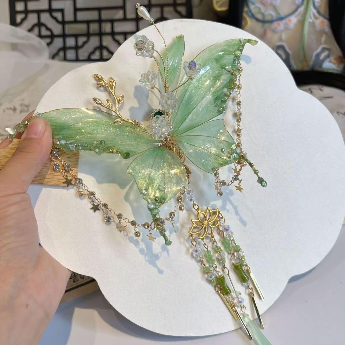 2PC Green Butterfly Hair Clip – Elegant Metal Hair Accessory for Women and Girls, Party, Cosplay, Photo Shoot, Strong Hold Barrette, Lightweight and Durable