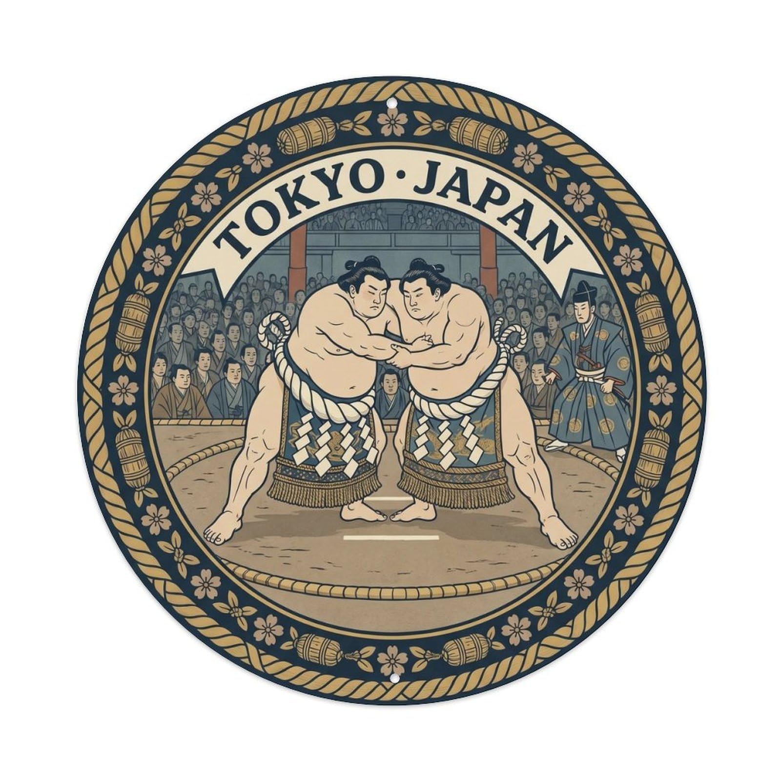 Tokyo Sumo Wrestler Dohyo Lantern Festival Cultural Metal Tin Sign