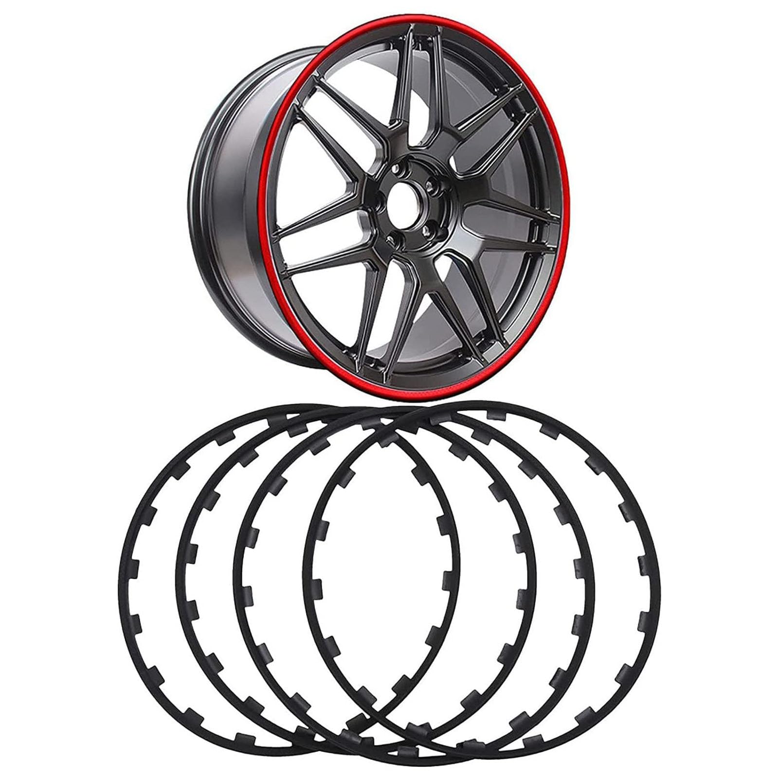 Protezione Del Cerchione Dell'auto, 16-20 Pollici Protezione per Cerchi in Lega Antigraffio Anello Di Rifinitura Protettivo per Pneumatici Auto, Protezione Cerchione Universal(Size:17 inch,Color:Nero)