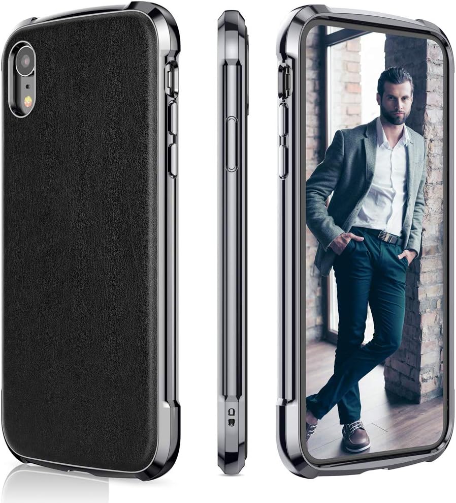 LOHASIC for iPhone XR Case, Drop Proof Bumper Luxury PU Leather Cover Soft Grip Anti-Slip Scratch Resistant Full Body Protective Phone Cases for iPhone XR(2018) 6.1"- Black