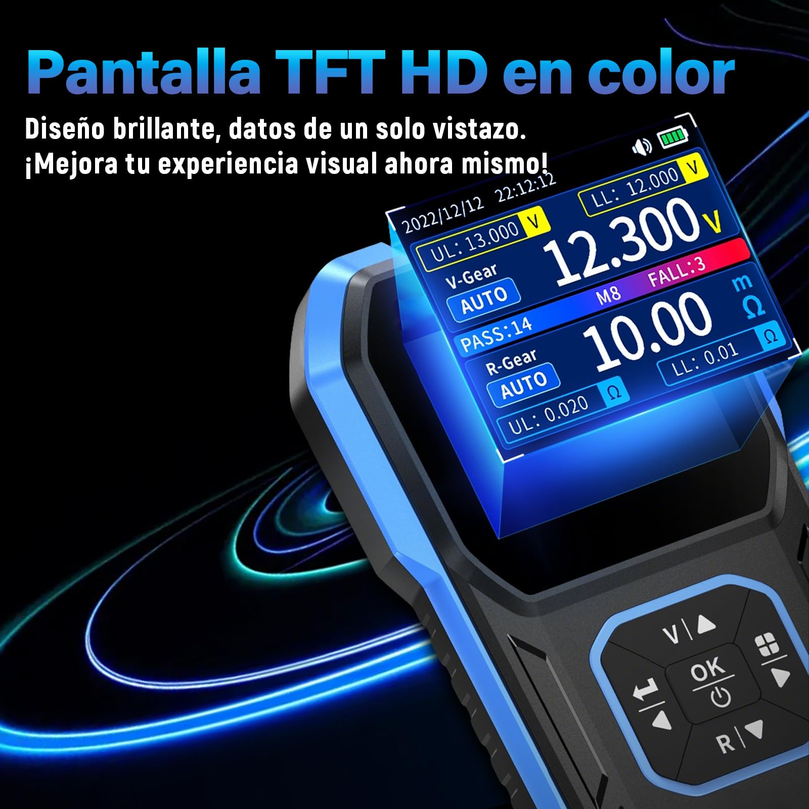HRM-10 Ccomprobador de baterias,0mΩ-200Ω 100 V Comprobador de pilas,Kelvin de 4 hilos,1000 mAh,Guardado automático/Clasificación/Comparación/Apagado automático,Comprobador de resistencia interna