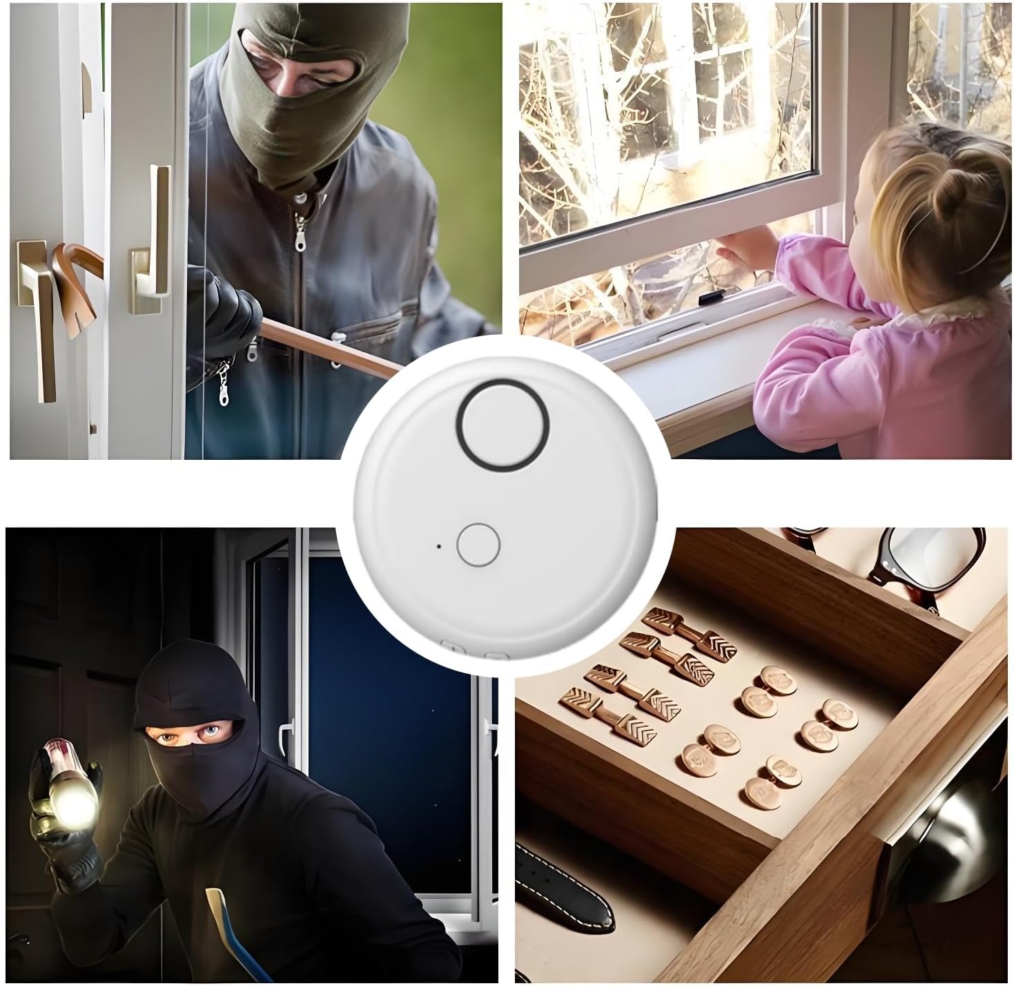 Lancoon 4 Pack Vibration Alarm 5 Sensitivity Levels 130dB Siren Adjustable Sound Security Sensor Slim Glass Break Burglar for Windows Doors Safes No Drilling