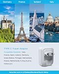 2 Adaptateur de prise de voyage européen Pack, VINTAR Prise d'alimentation internationale pliable avec 2 AC Sorties 3 USB Ports(2 USB C), Chargeur d'essentiels de voyage de type C pour le Canada vers la majeure partie de l'Europe Italie Espagne France