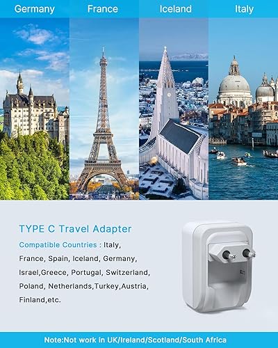 Miniatura 3 de VINTAR - Paquete de 3 adaptadores de enchufe de viaje europeos, adaptador de enchufe internacional plegable con 2 salidas de CA y 3 puertos USB (2